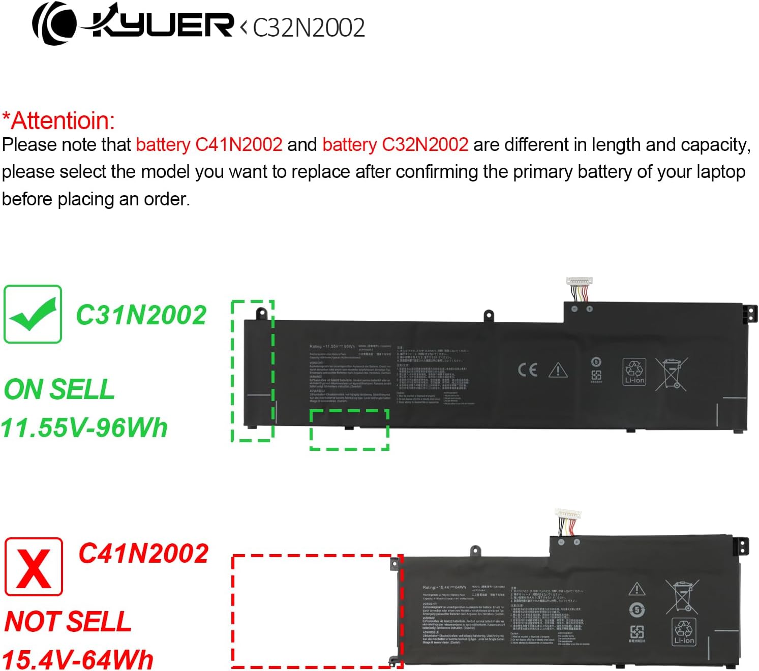 Batteria C32N2002 96Wh per Asus ZenBook Pro 15 OLED - immagine 2