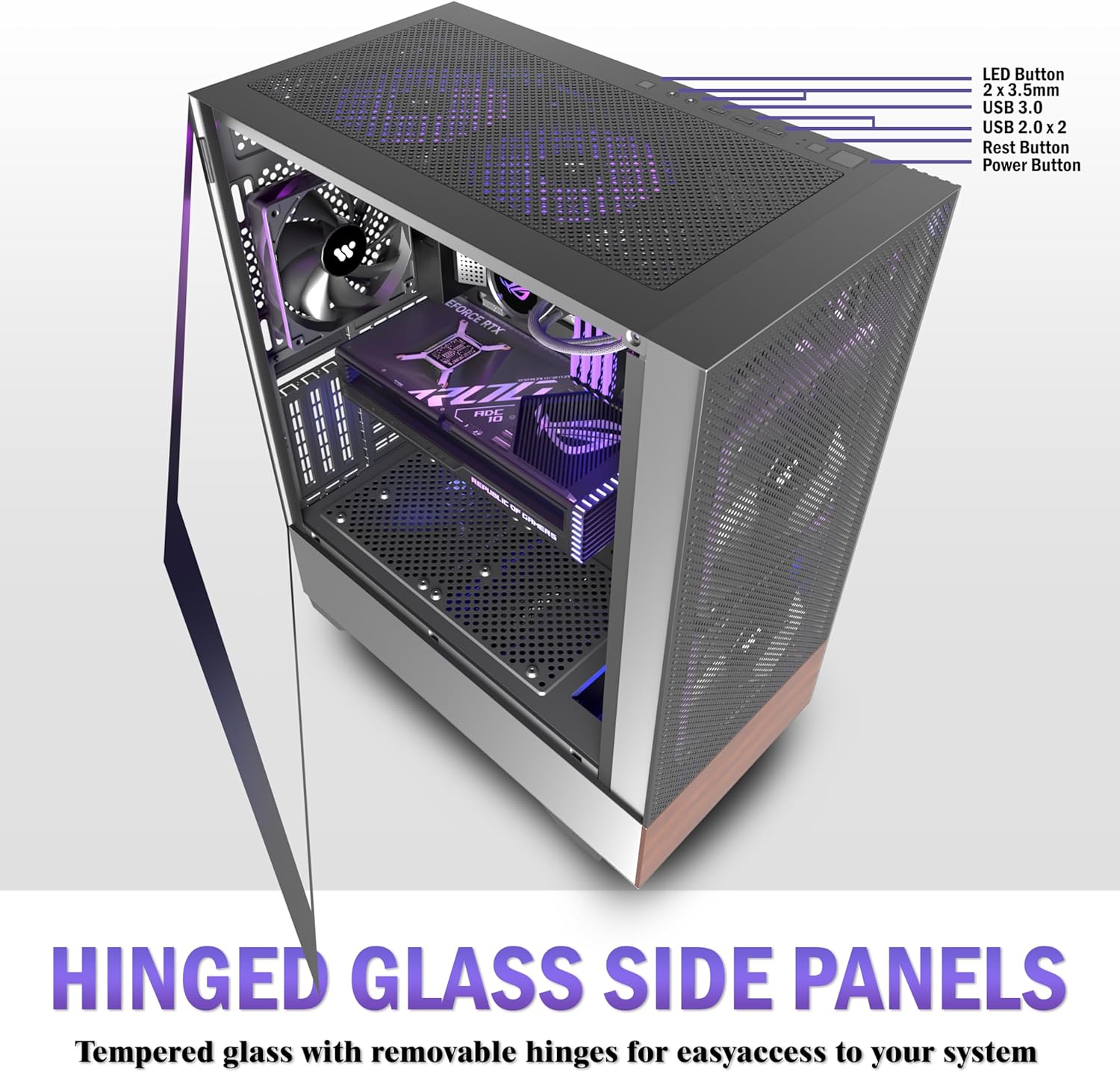 Kediers Custodia PC ATX Mid Tower con 3 Ventole, Nero - immagine 3