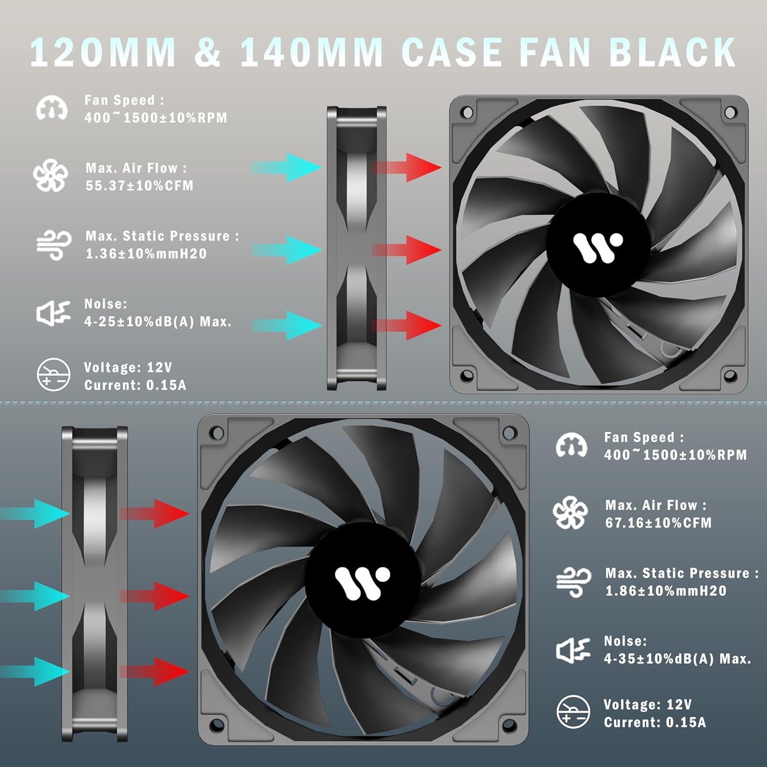 Kediers Custodia PC ATX Mid Tower con 3 Ventole, Nero - immagine 8