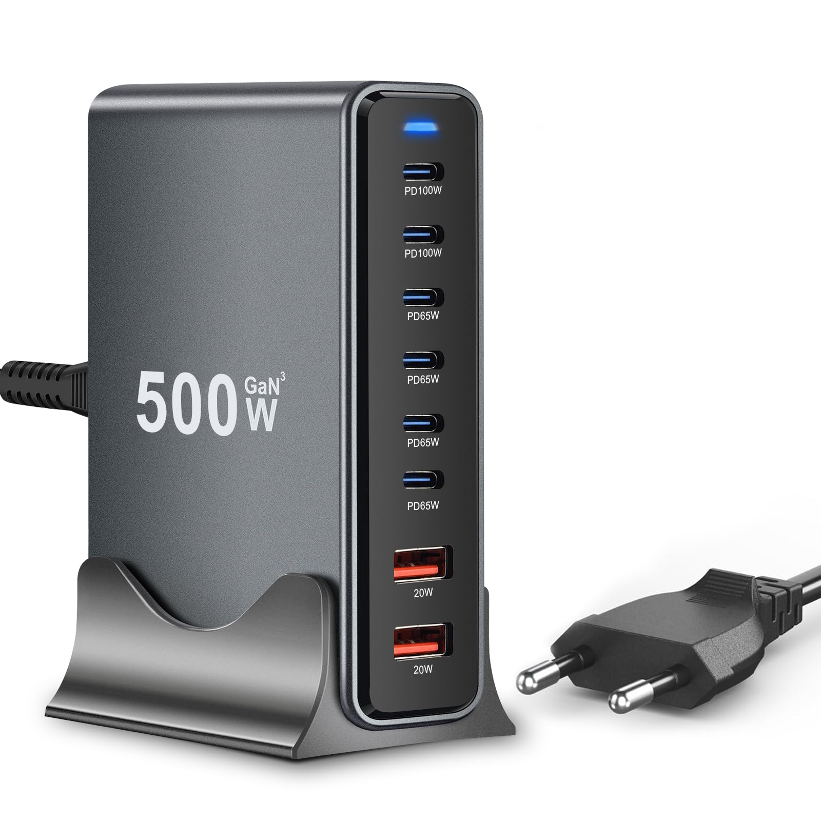 Caricabatterie USB C GaN 500W 8 Porte Verticale