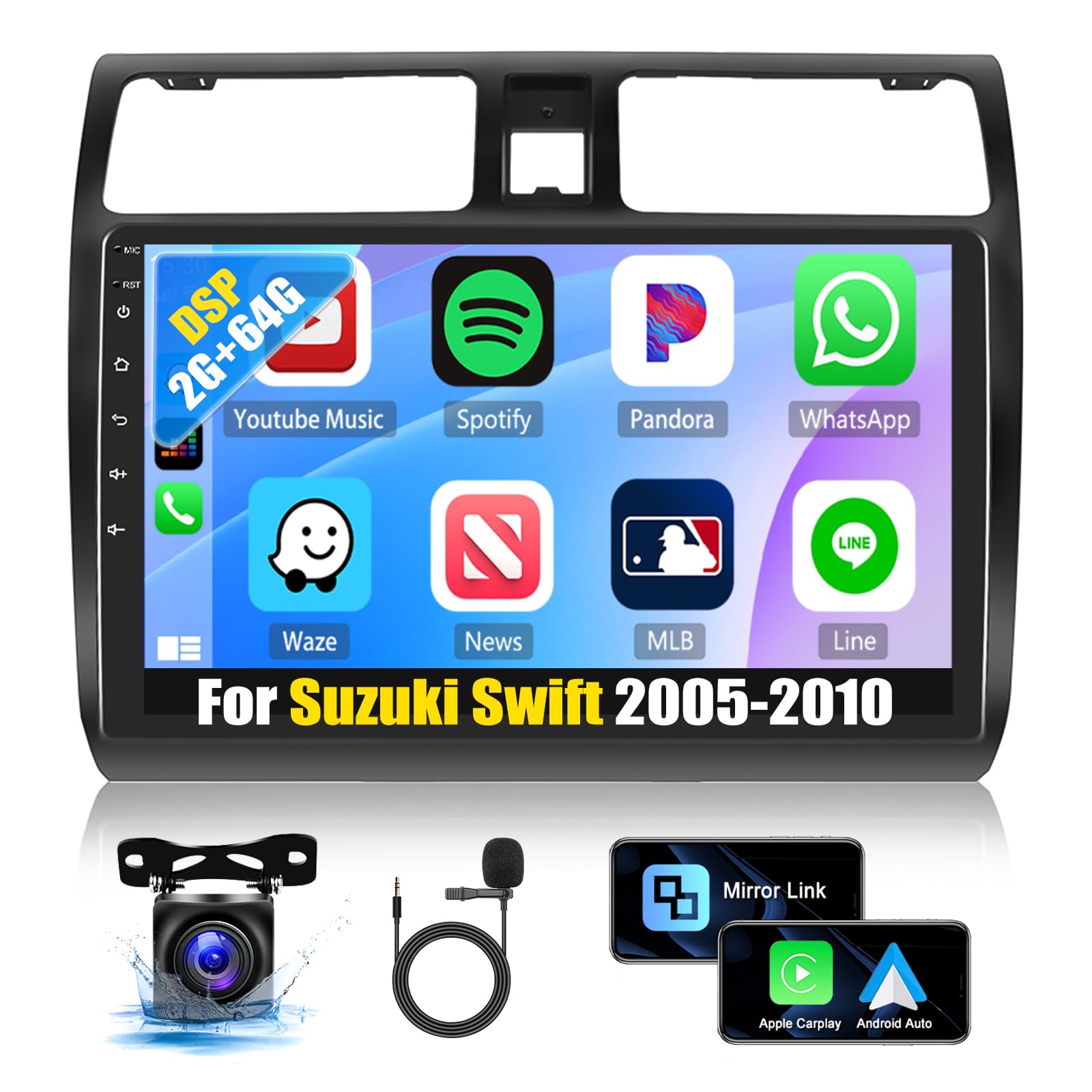 Camecho Autoradio Android 13 10.1" per Suzuki Swift 2+64G