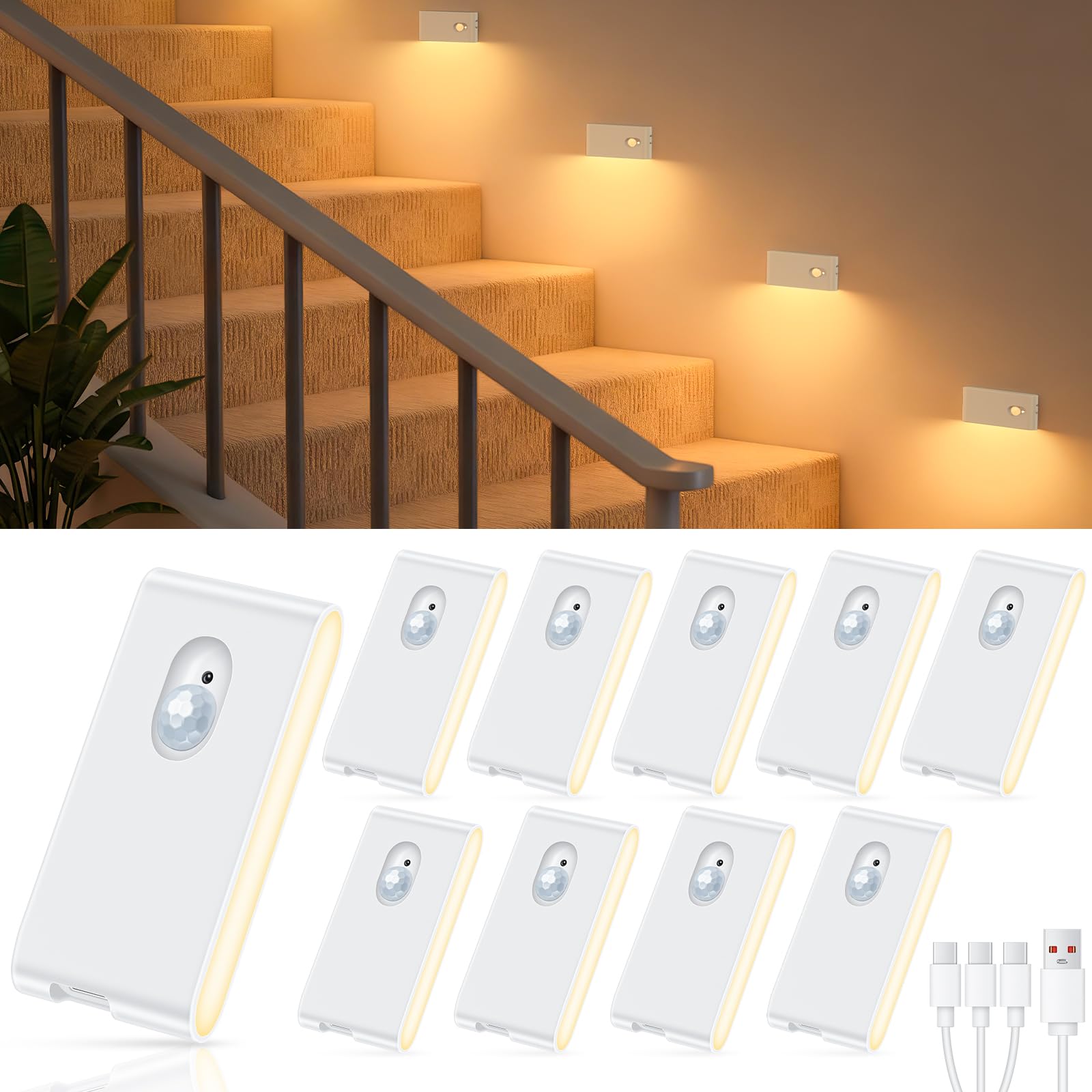 WILLED Luce Notturna Sensore Movimento LED USB, 10 Pezzi