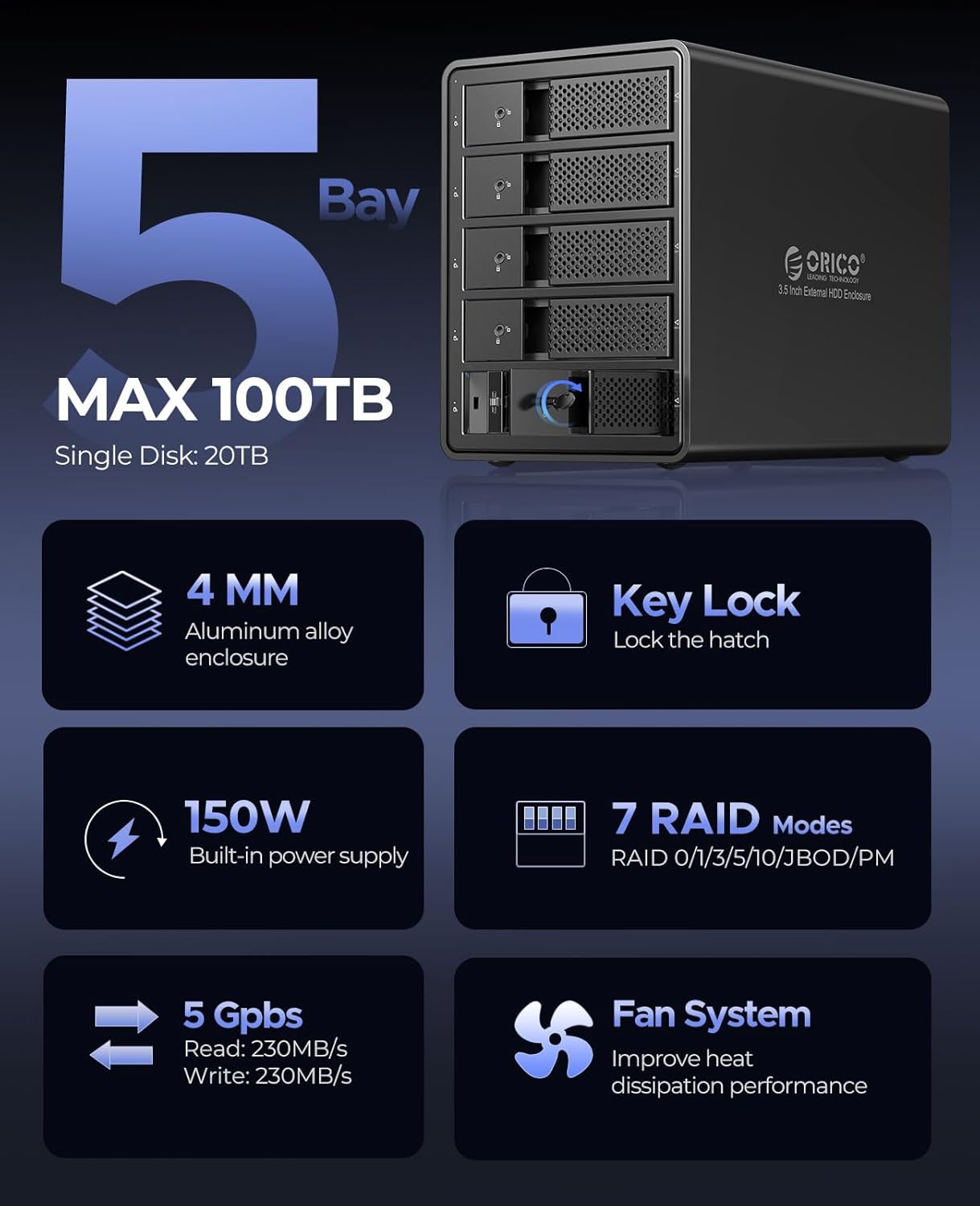 ORICO 5 enclosure disco rigido Bay Raid - immagine 2