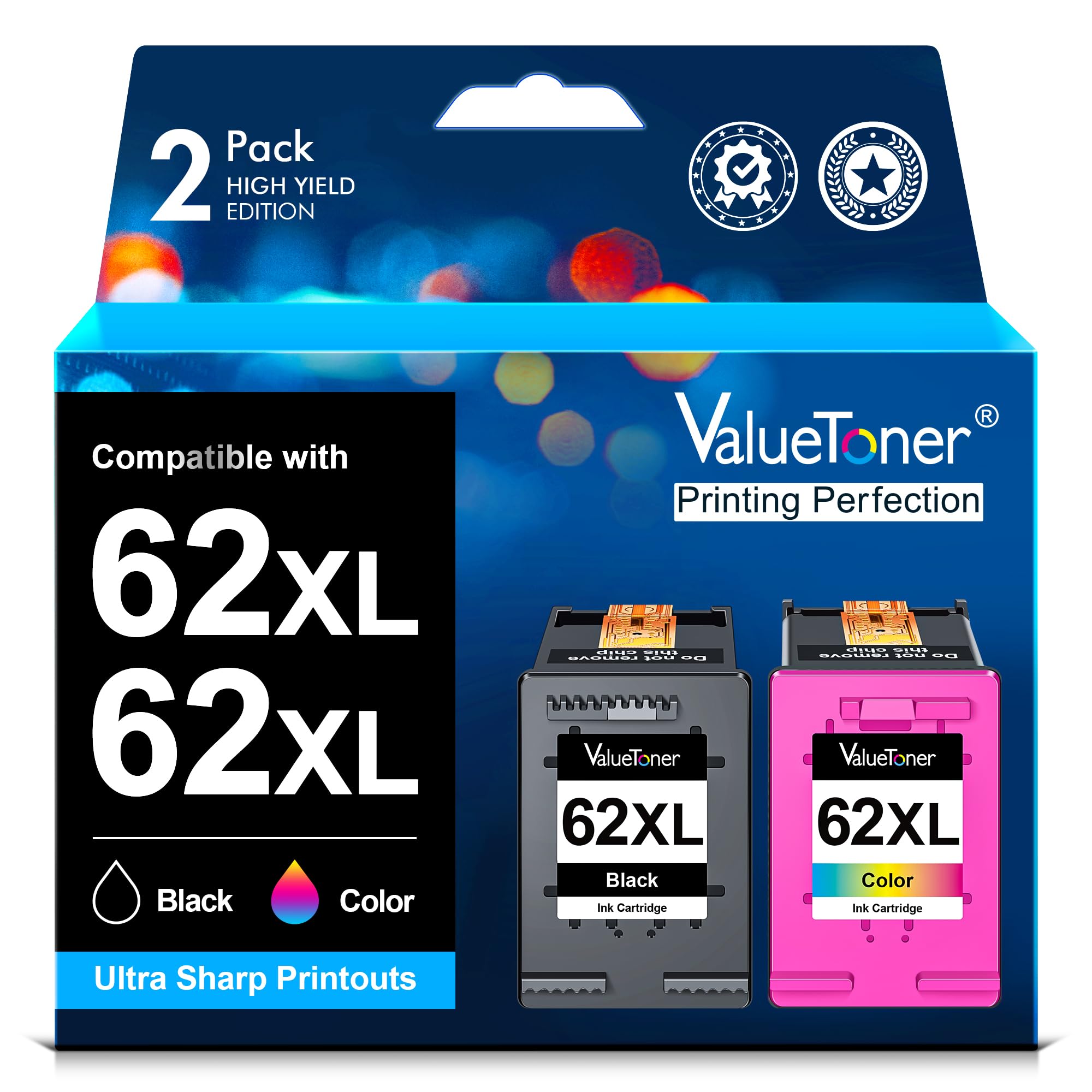 Valuetoner 62XL - Cartucce Inchiostro Sostituzione HP 62 XL (2-Pack)