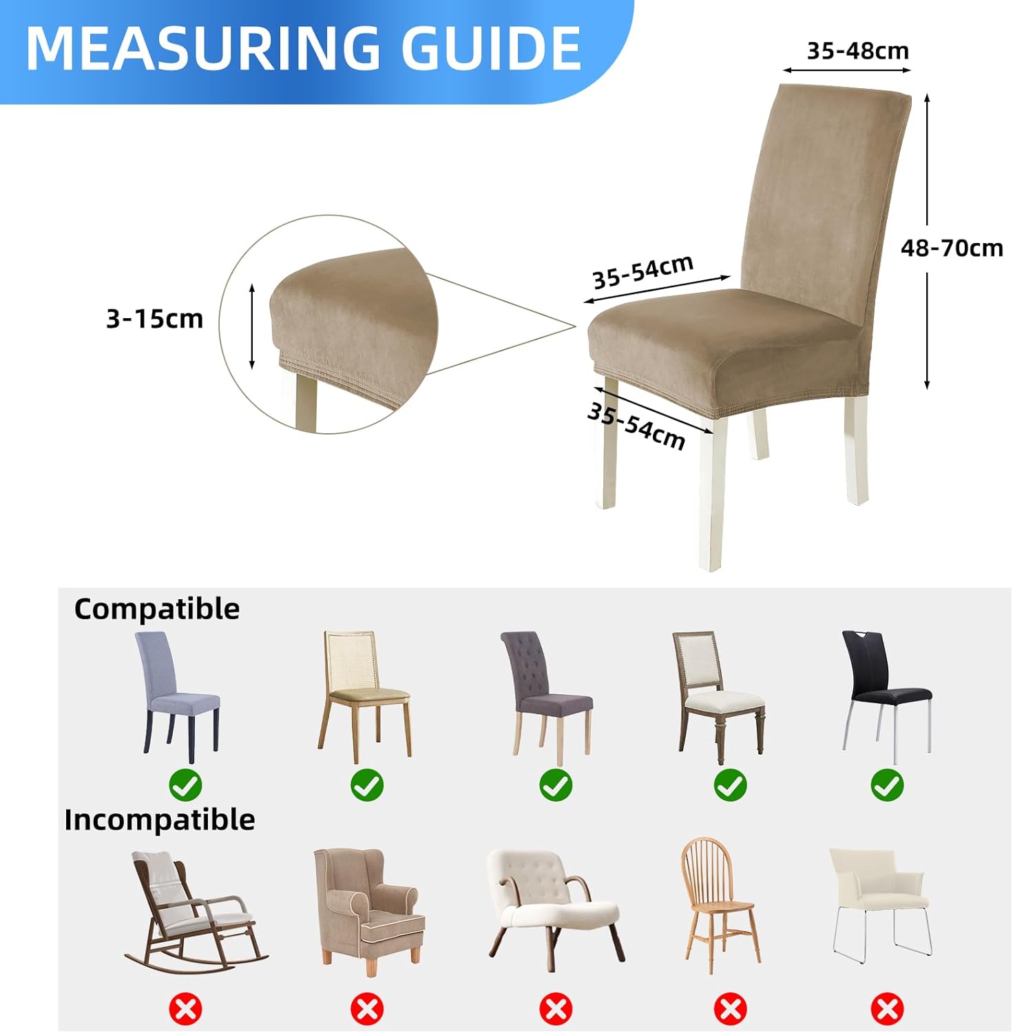 Velluto Coprisedie con Schienale 6 Pezzi, Cammello - immagine 3