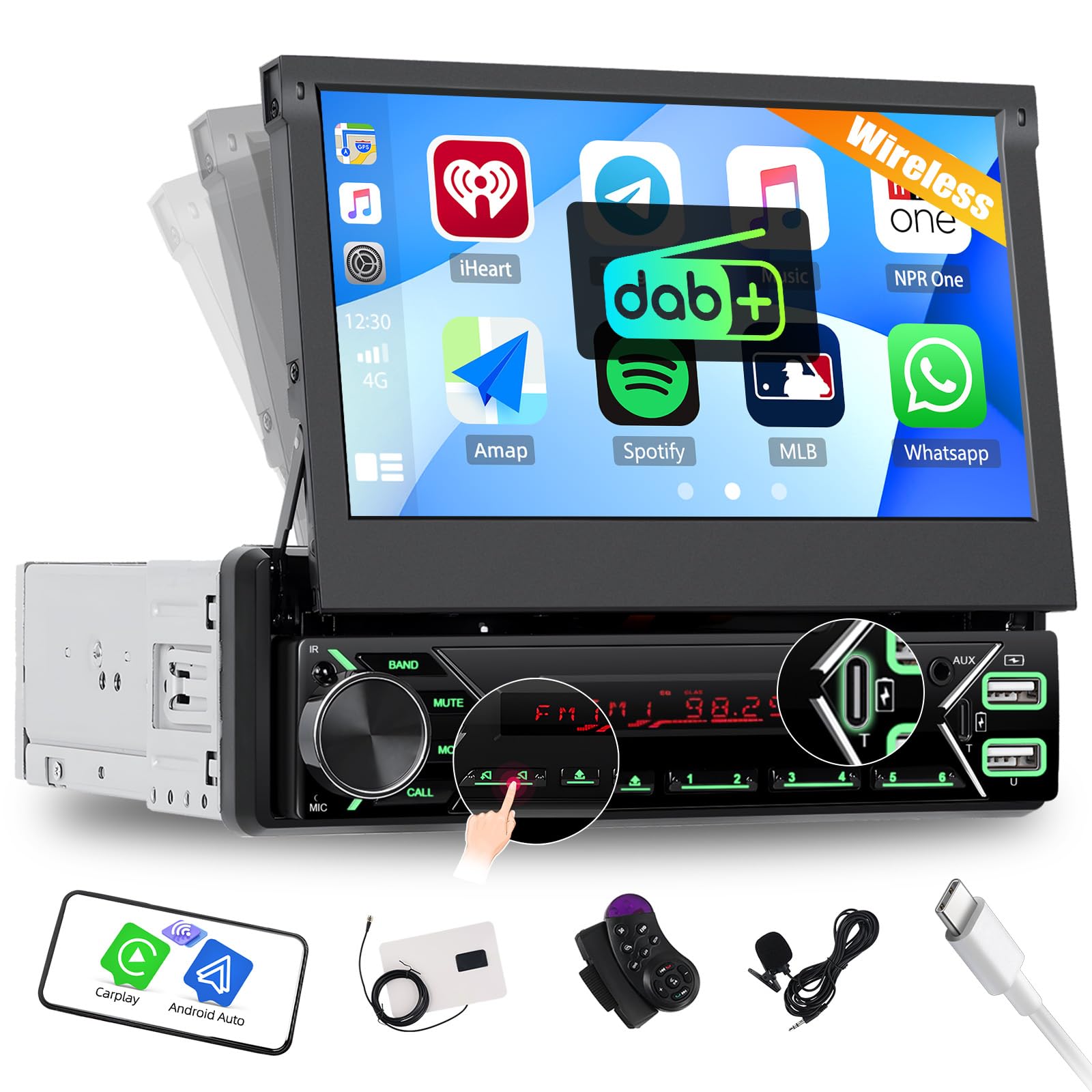 Sixwin Autoradio 1 Din con Wireless Carplay Android Auto