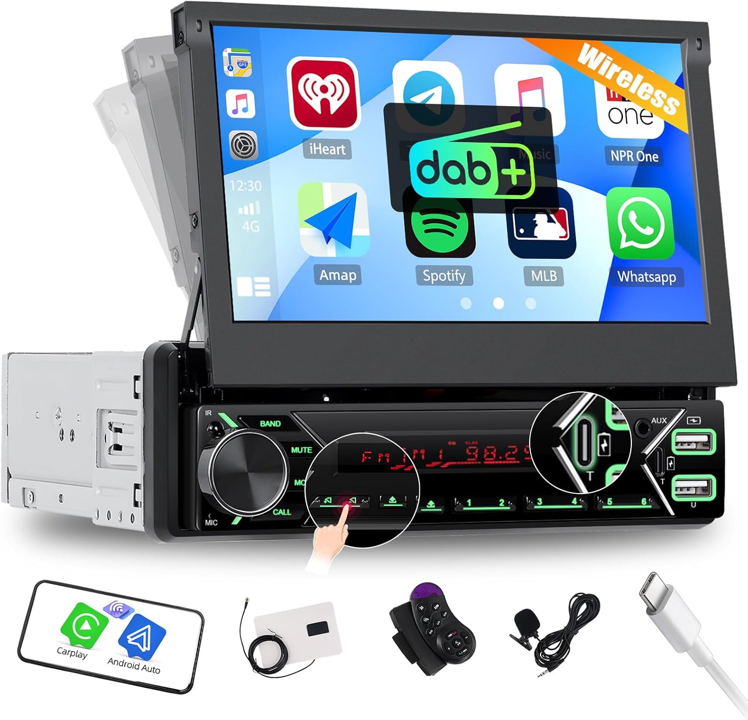 Sixwin Autoradio 1 Din con Wireless Carplay Android Auto - immagine 1
