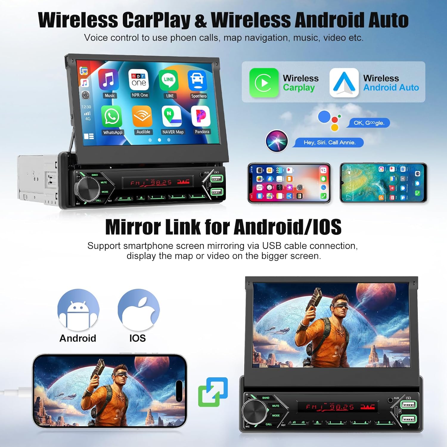 Sixwin Autoradio 1 Din con Wireless Carplay Android Auto - immagine 3