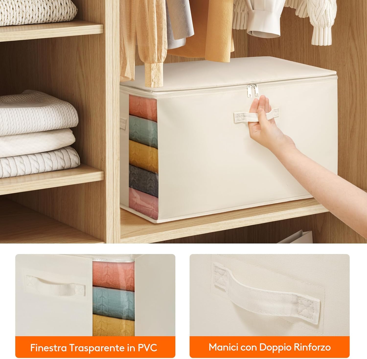 Lifewit Contenitori per Copriletti 60L, Beige (4 pezzi) - immagine 6