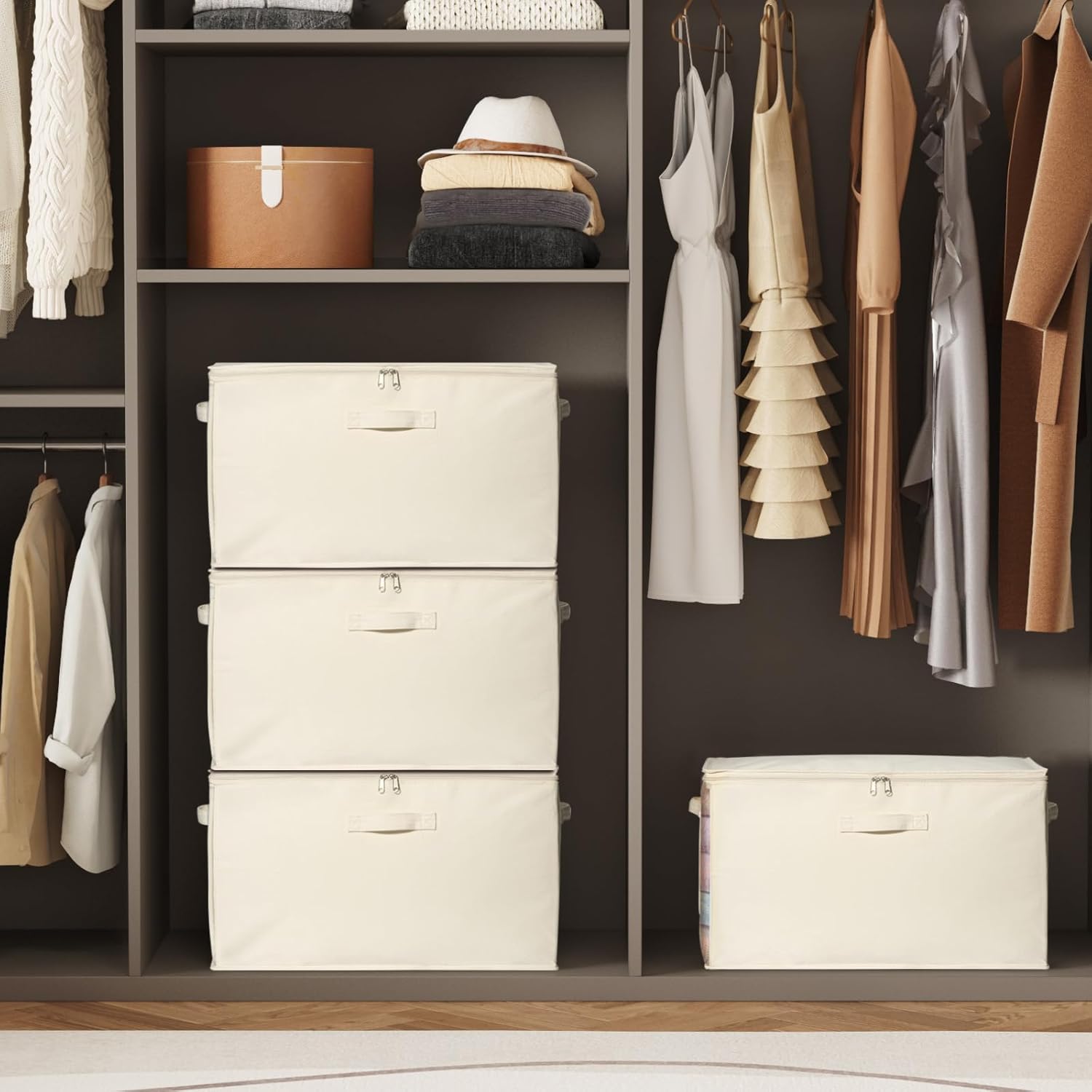 Lifewit Contenitori per Copriletti 60L, Beige (4 pezzi) - immagine 8