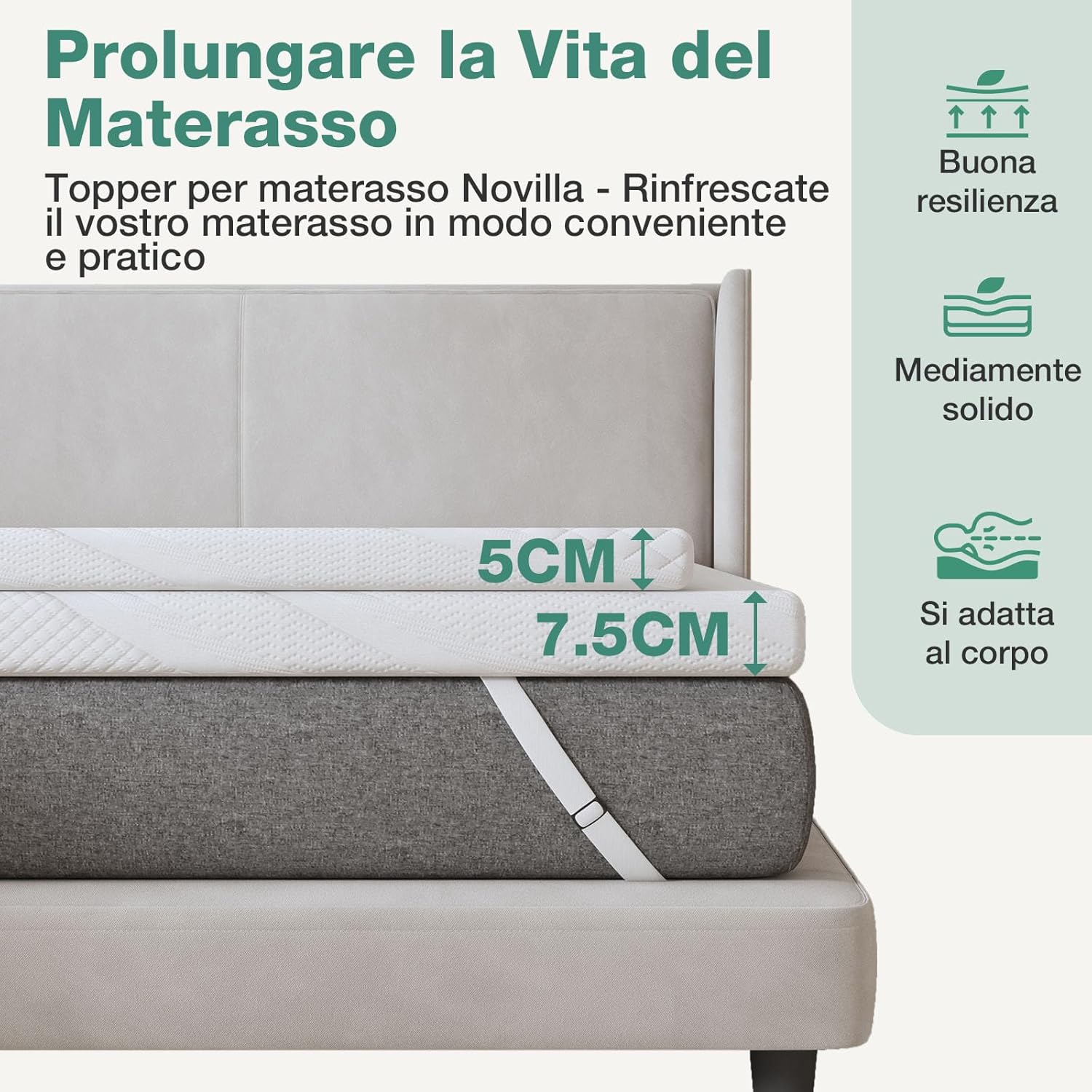 Novilla Topper Singolo 80x200cm in Memory Foam 5cm - immagine 9