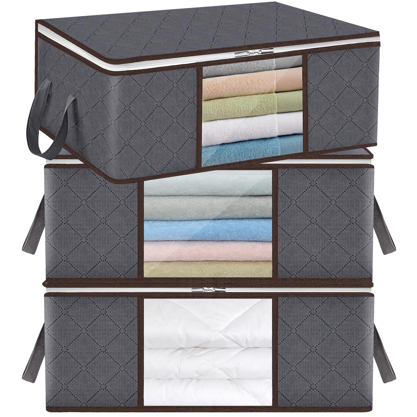 3 Scatole Portaoggetti Pieghevoli 35L Grigio