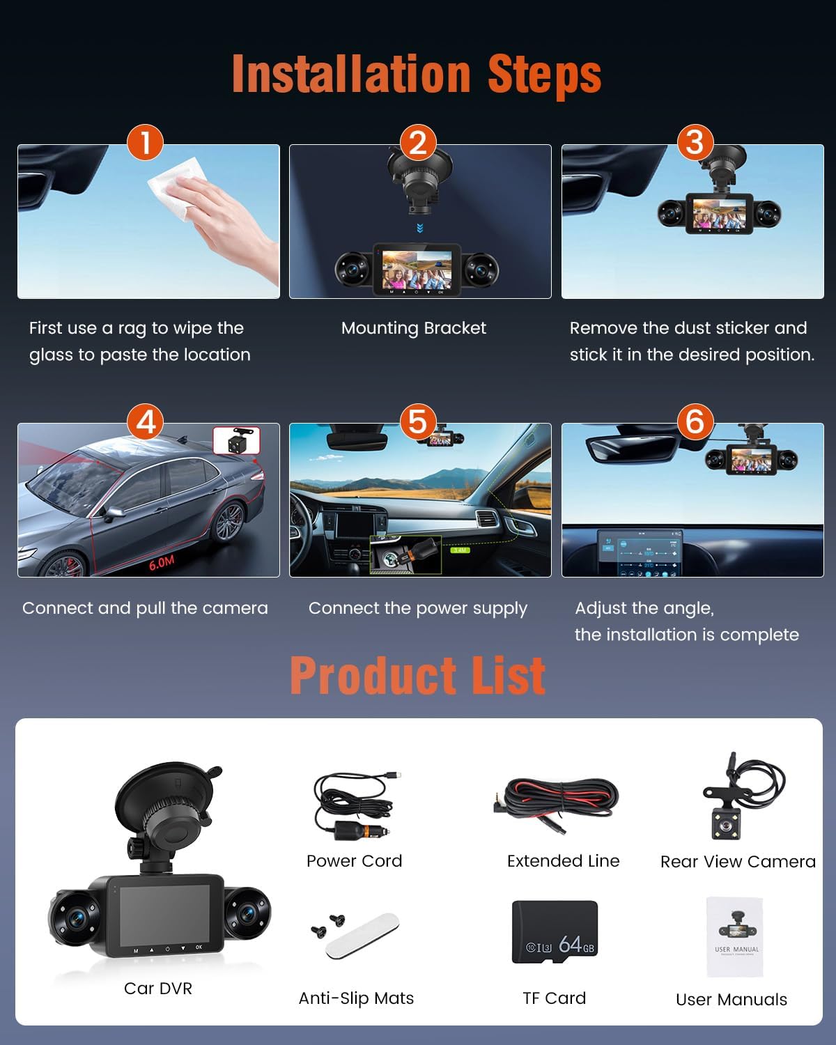 Hikity Dashcam Auto 360° 4 Canali con SD 64GB - immagine 6
