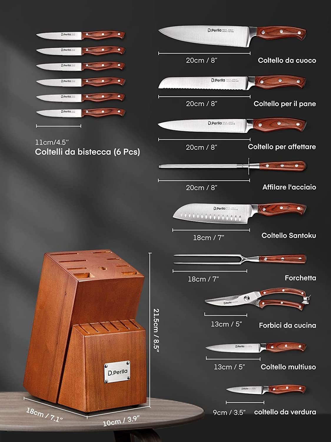 D.perlla Set Coltelli da Cucina Professionali 16 Pezzi - immagine 2