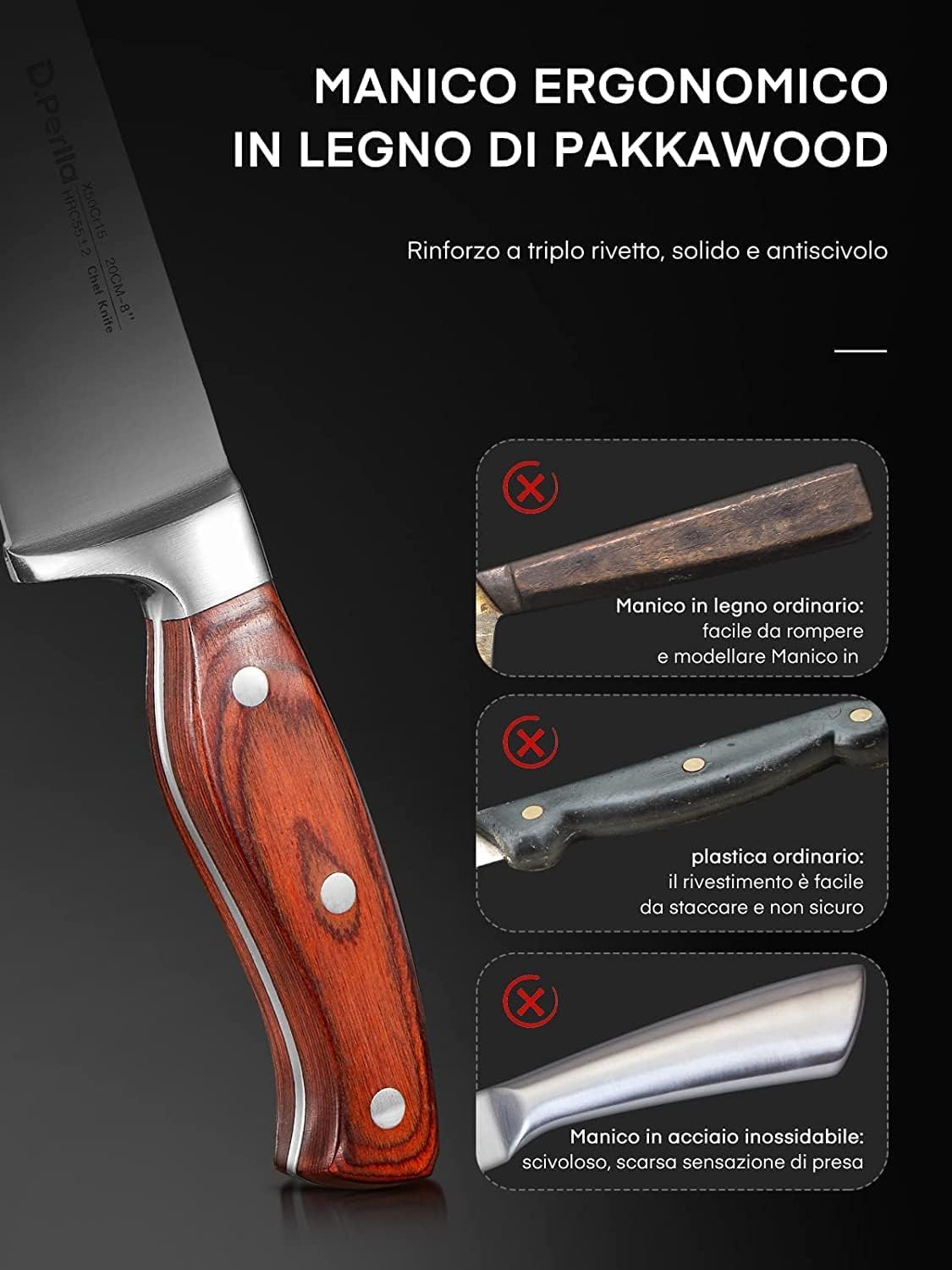 D.perlla Set Coltelli da Cucina Professionali 16 Pezzi - immagine 6