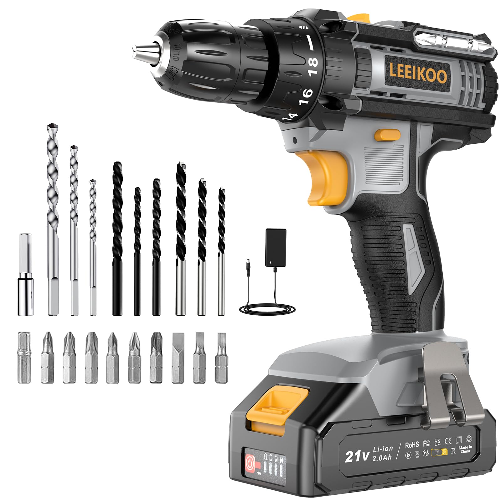 Leeikoo Trapano Avvitatore a Batteria 21V 42N.m