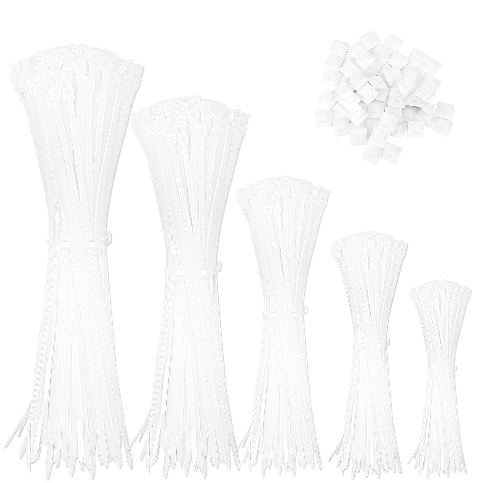 1000 Fascette Stringicavo Bianche con 50 Basi Adesive