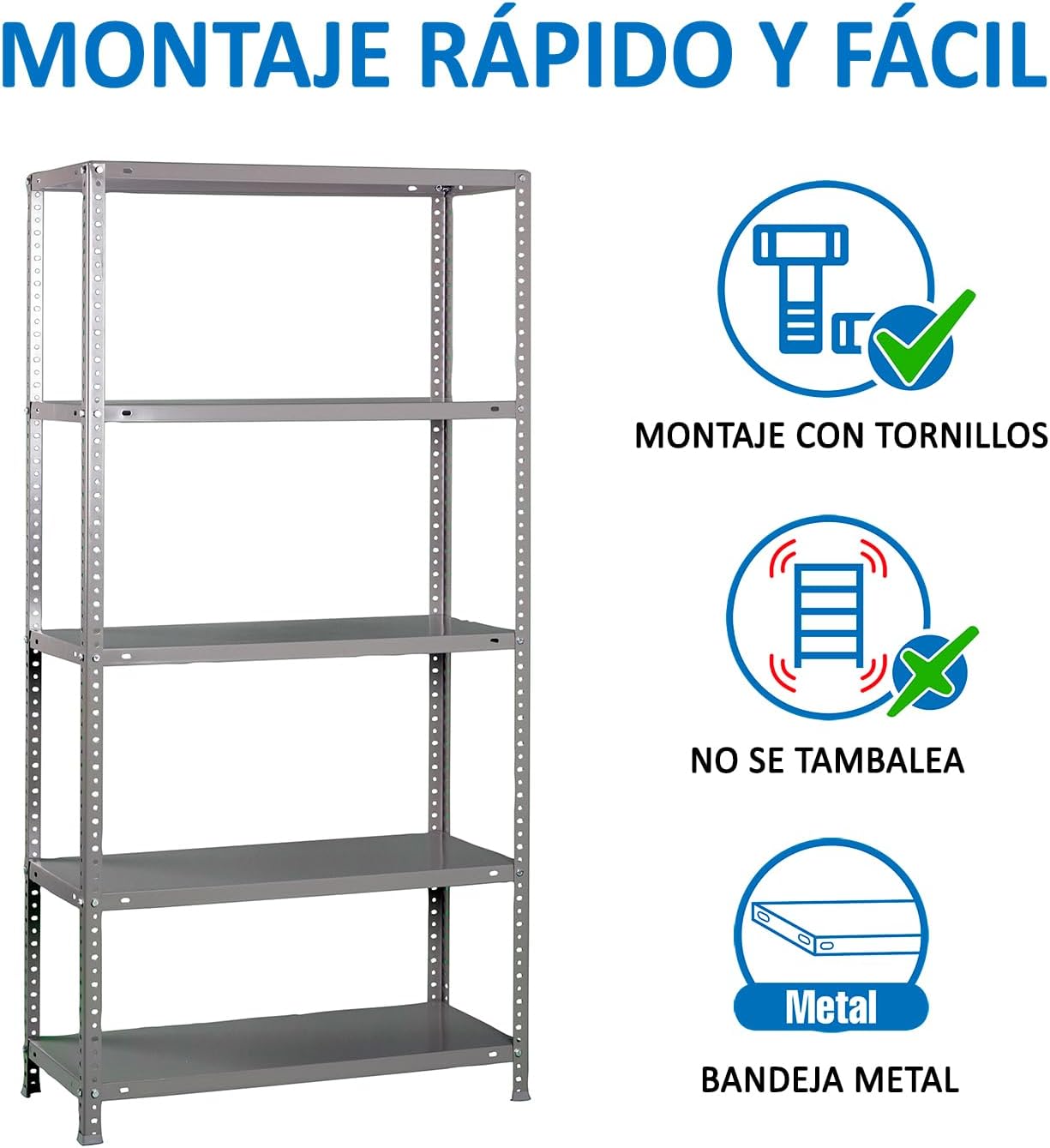 Simon Rack Scaffale Metallo Garage 5 Ripiani, Grigio - immagine 5