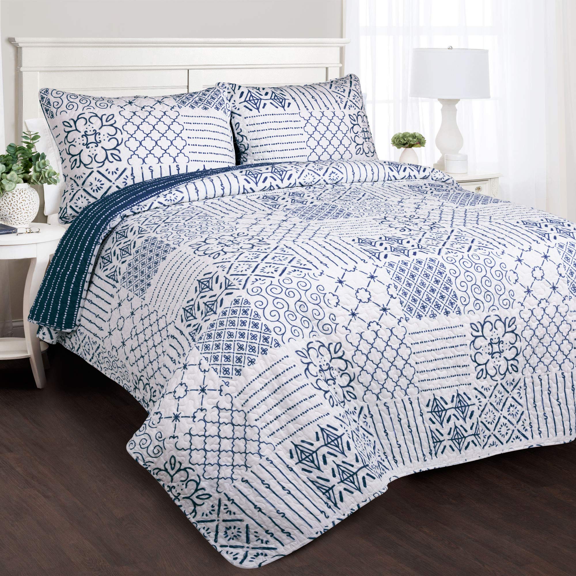 Lush Decor Monique - Set Copripiumino Reversibile King Size, Blu