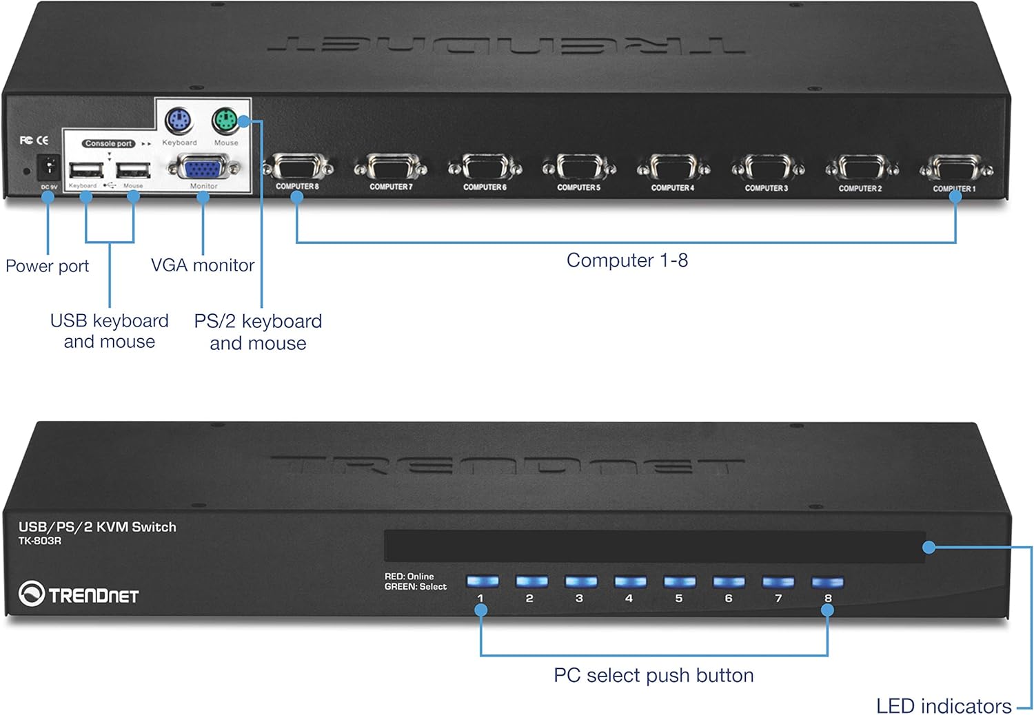 TRENDnet TK-803R, Switch KVM Montaggio Rack 8 Porte - immagine 2