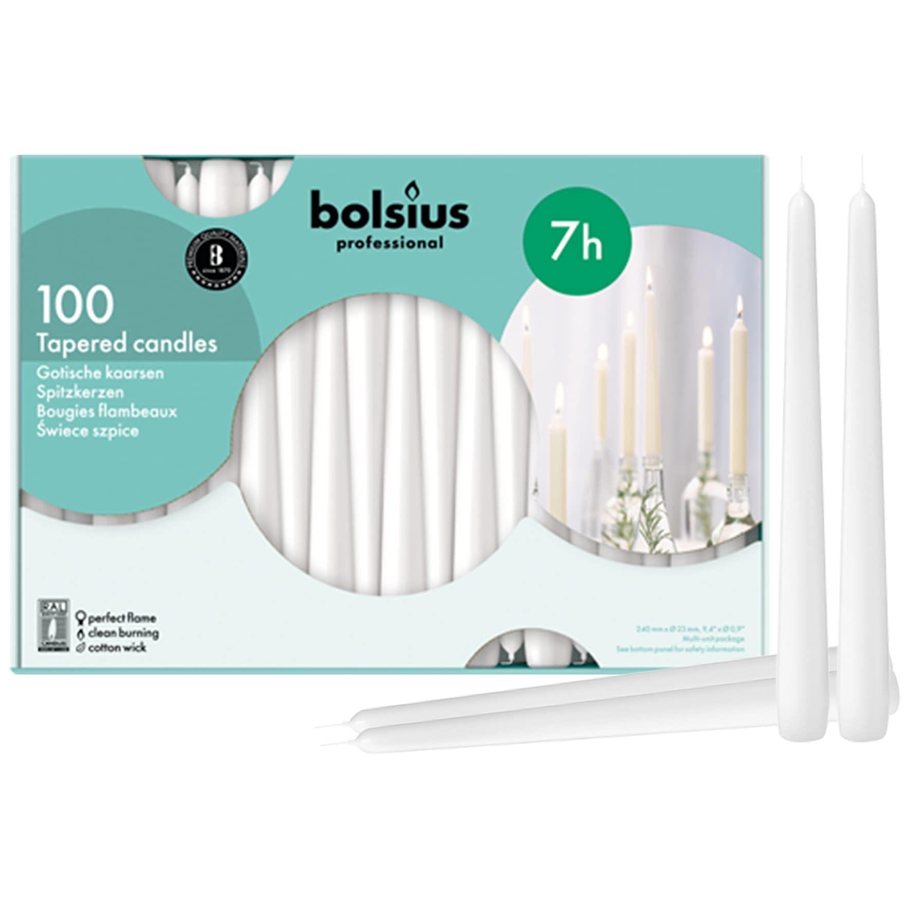 Bolsius Candele Basiche per Decorazione, Bianco, 100 unità
