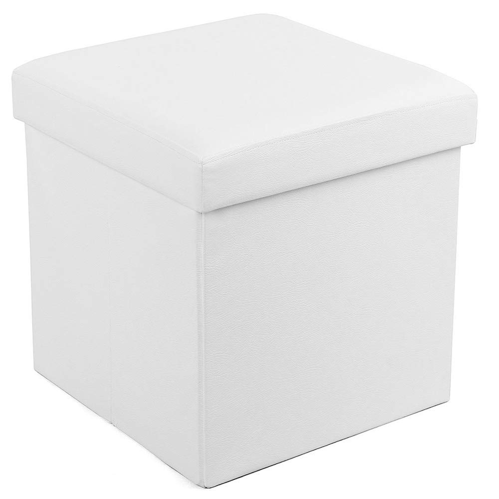 Songmics Pouf Cubo Poggiapiedi Pieghevole 38cm, Bianco