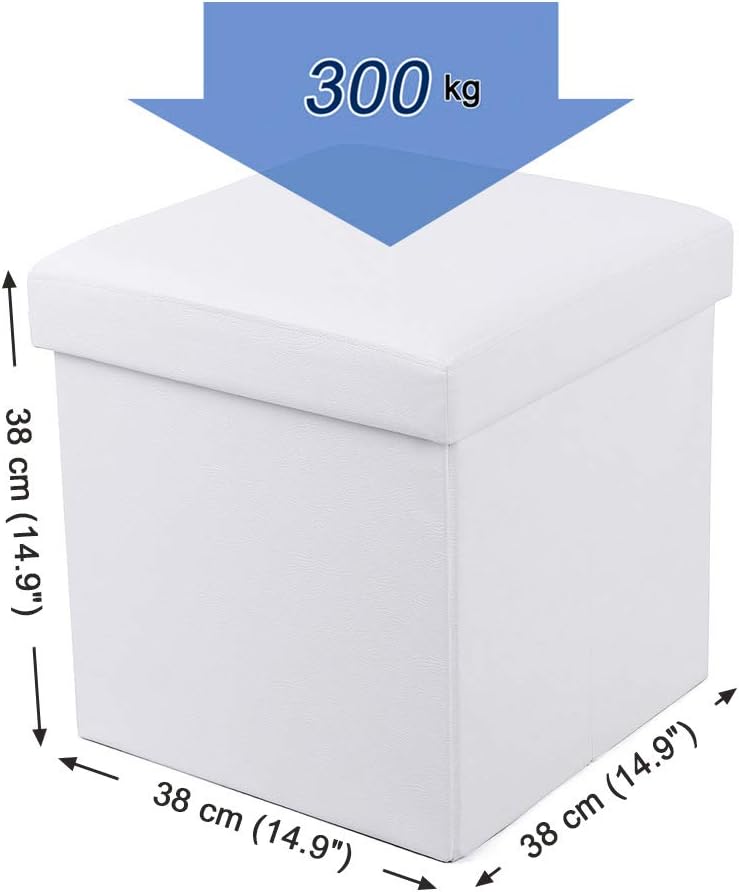 Songmics Pouf Cubo Poggiapiedi Pieghevole 38cm, Bianco - immagine 3