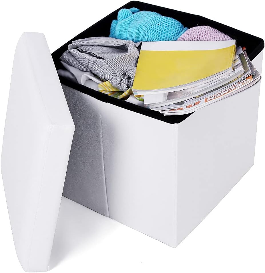 Songmics Pouf Cubo Poggiapiedi Pieghevole 38cm, Bianco - immagine 6