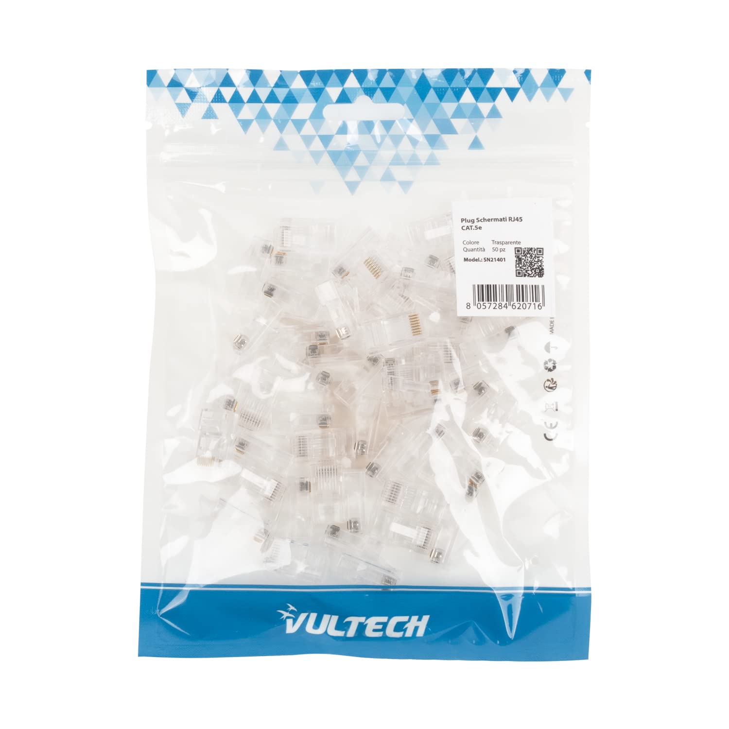 Vultech SN21401 - 50 Connettori RJ45 Cat.5e UTP Trasparenti