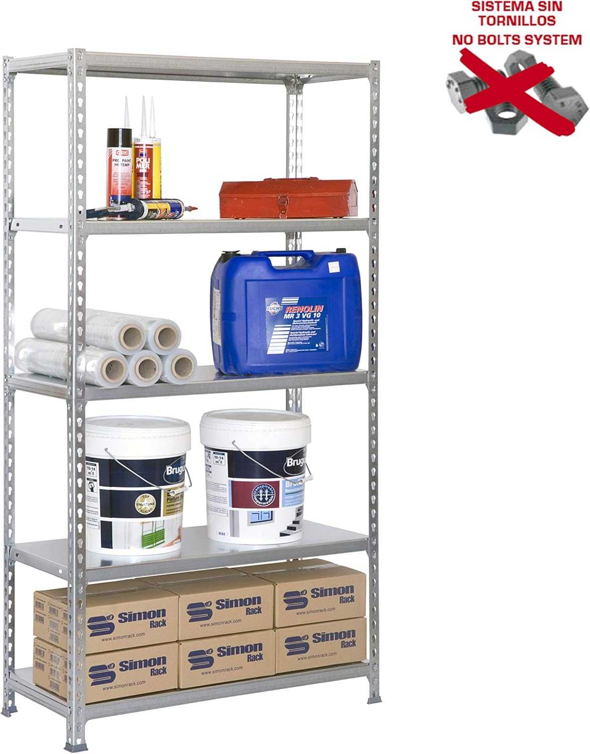 Simon Rack Scaffale Metallo Zincato 180x90x50cm, 5 Ripiani - immagine 10