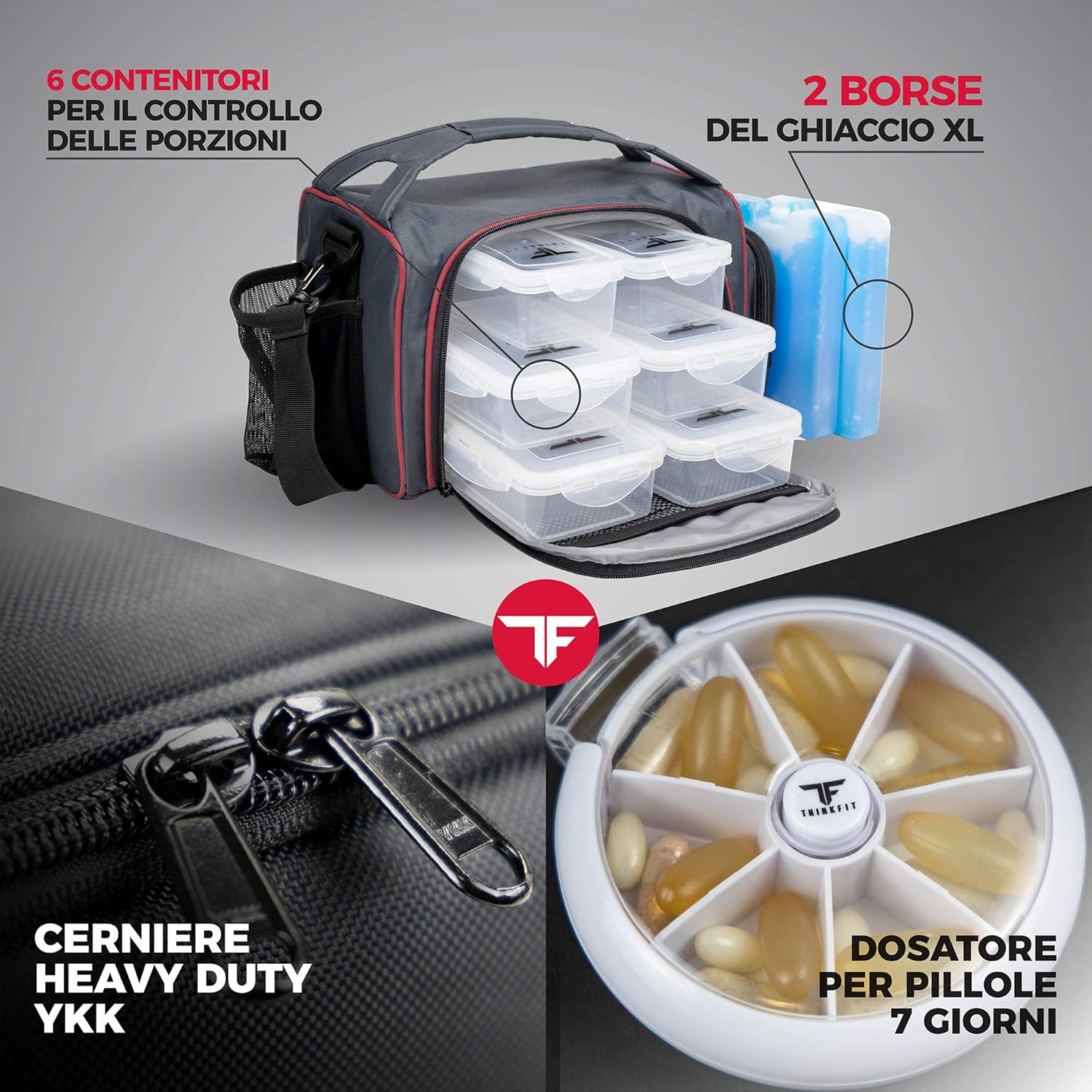 Thinkfit Borsa Porta Pranzo Isotermica con 6 Contenitori - immagine 6