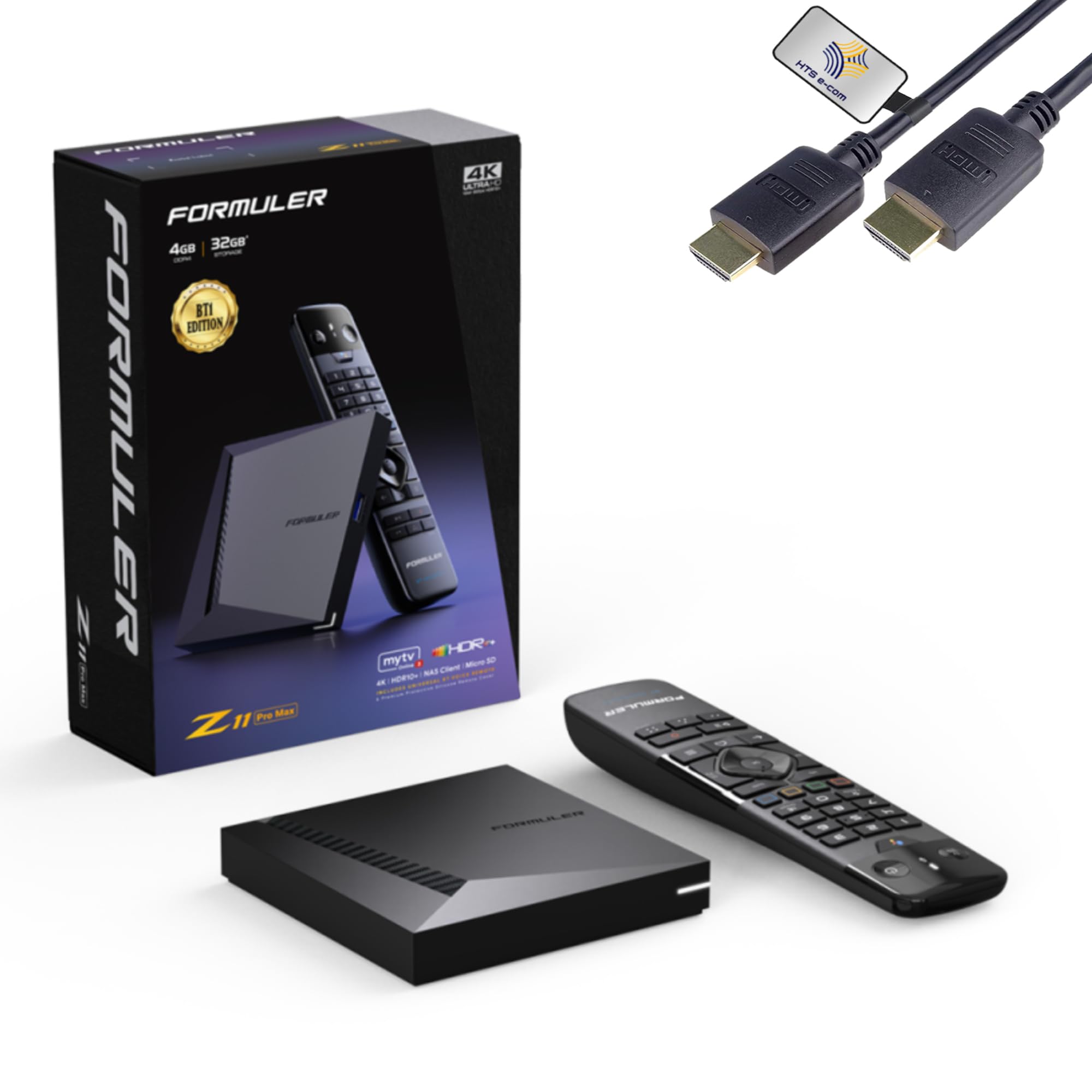 Formuler Z11 PRO MAX 4K BT1-Edition Android 11 OTT Media Player, 4K UHD HDR10+ Smart OTT IP Media Streaming Box, WLAN, BT Telecomando, Widevine L1 Support, MYTVOnline3 App, HTS e-com cavo HDMI