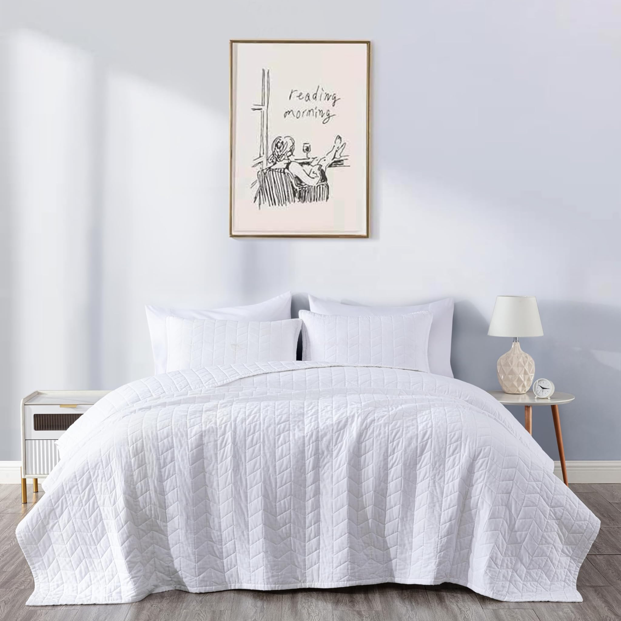 Chezmoi Collection Madrid - Set copripiumino e federe in cotone lavato vintage, 3 pezzi, per letto matrimoniale, colore: bianco