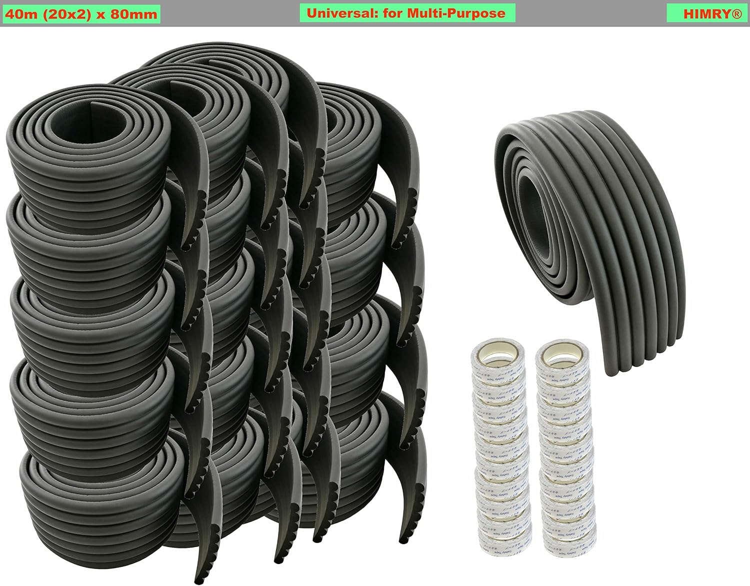 Himry Rotolo di Schiuma Antichoc 4000cm x 80mm, Nero - immagine 3