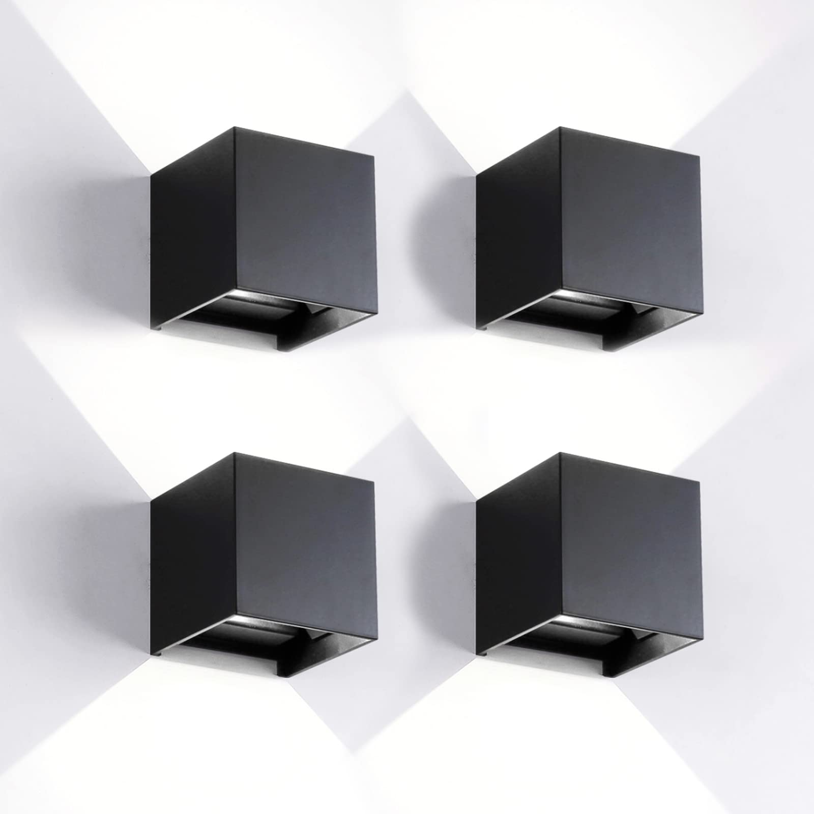 Applique da Parete LED Cubo 6W 6500K Nere (4 Pezzi)
