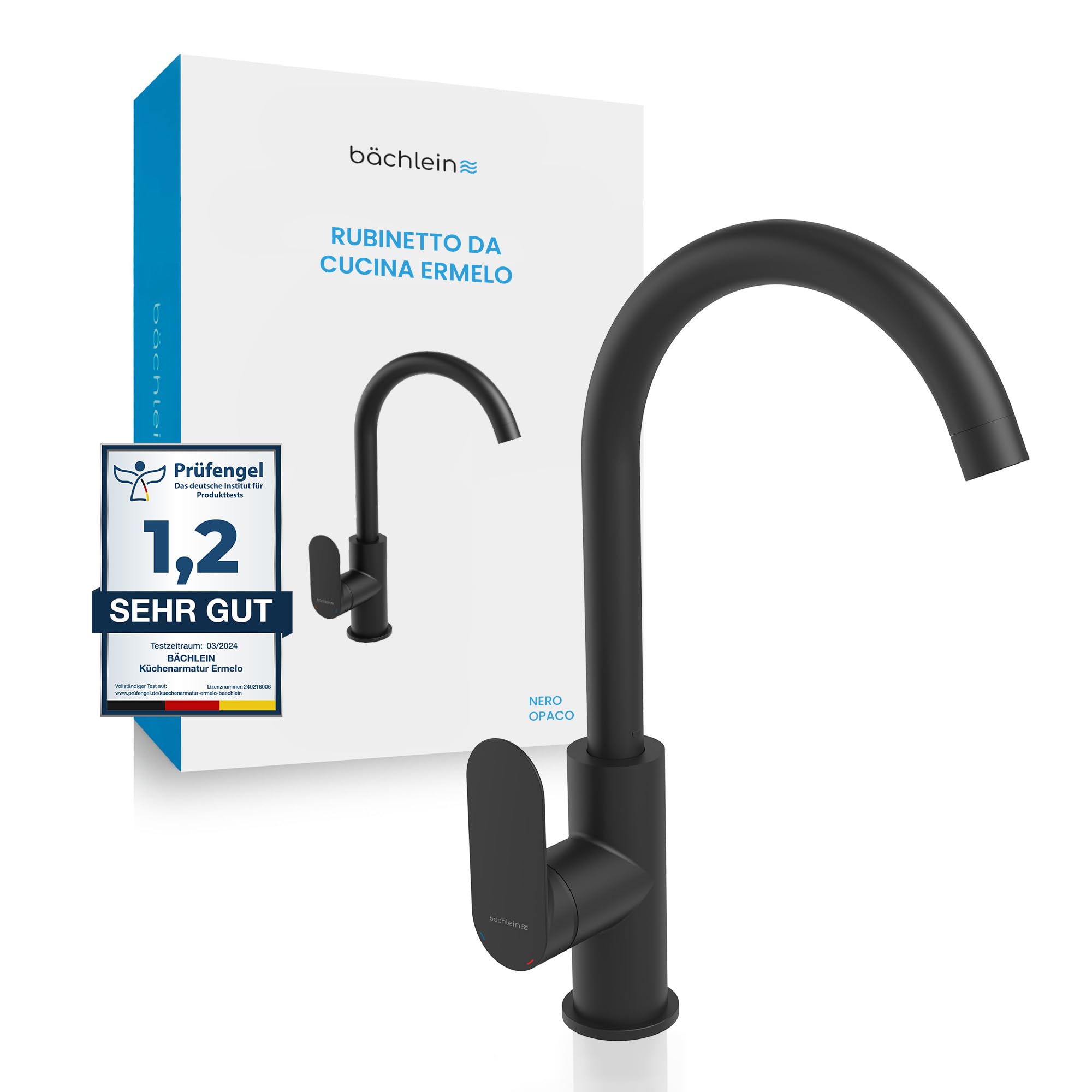 Bächlein Rubinetto Universale Cucina Girevole 360°, Nero Opaco