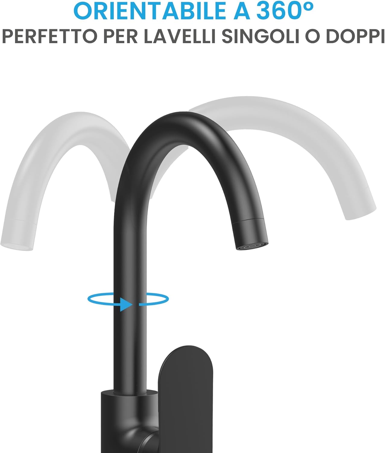 Bächlein Rubinetto Universale Cucina Girevole 360°, Nero Opaco - immagine 2