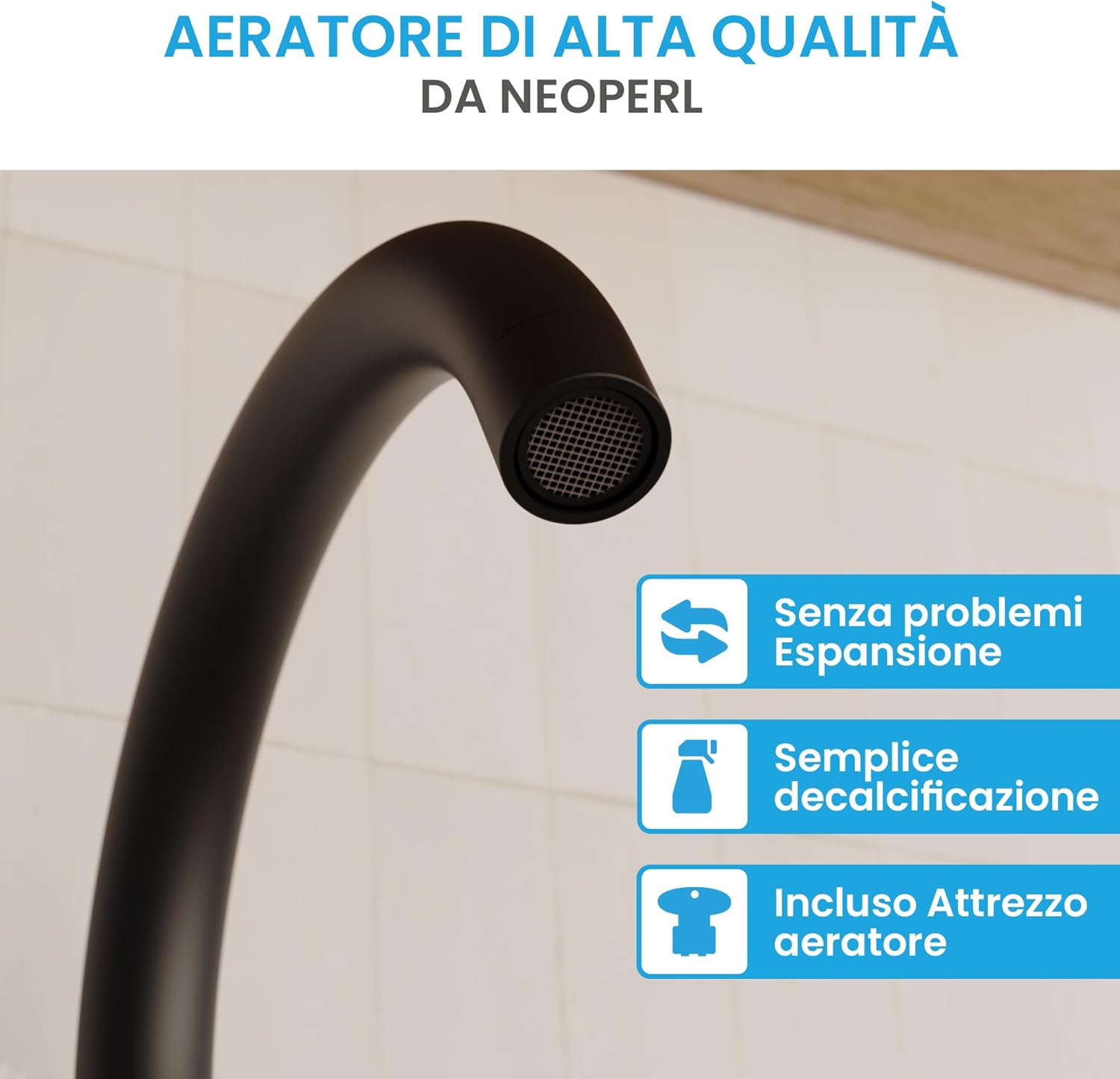 Bächlein Rubinetto Universale Cucina Girevole 360°, Nero Opaco - immagine 3