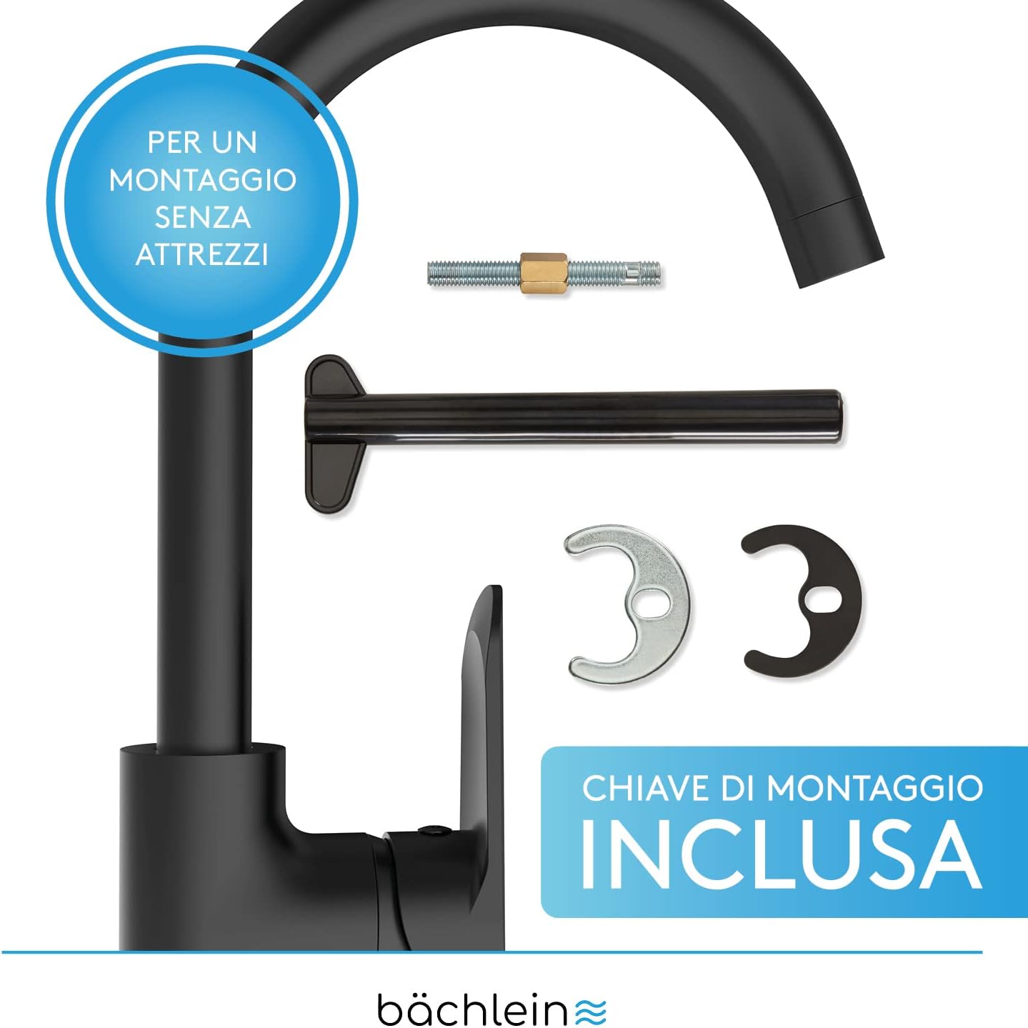 Bächlein Rubinetto Universale Cucina Girevole 360°, Nero Opaco - immagine 8
