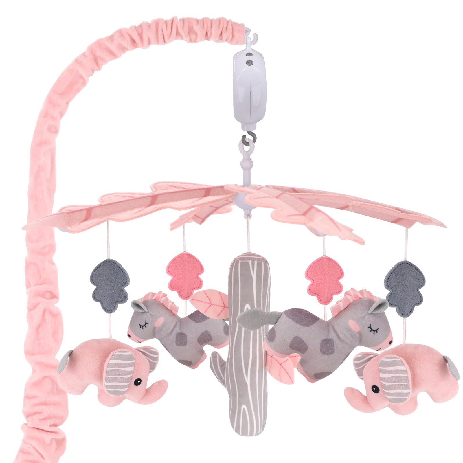 Blublu Park - Giostrina musicale per culla, con giocattoli rotanti appesi, decorazione per la cameretta dei bambini, carillon digitale con 3 modalità, 12 ninne nanne (rosa)