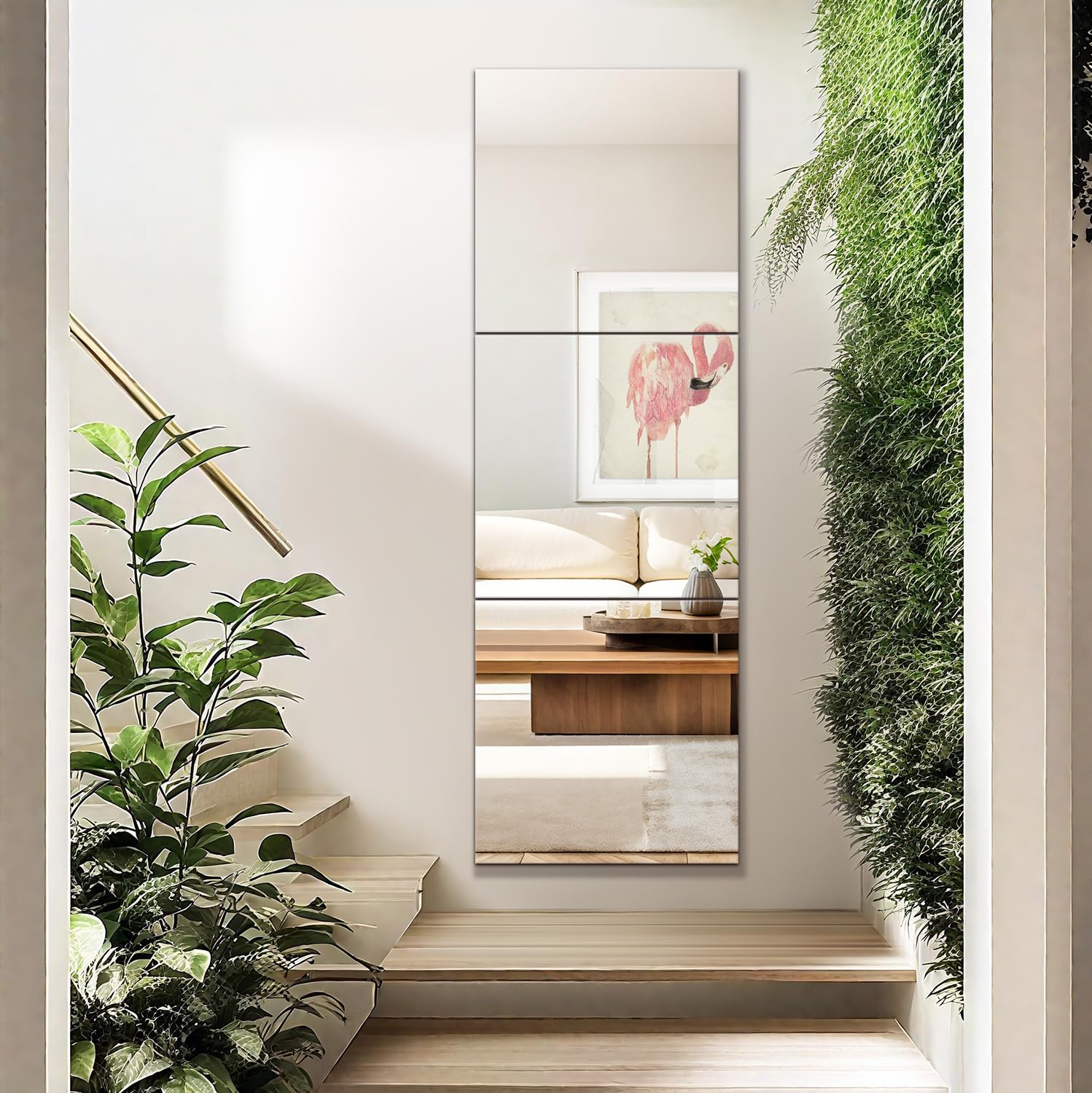 Specchio da Parete Lungo Adesivo Vetro 3 Pezzi 40x40cm