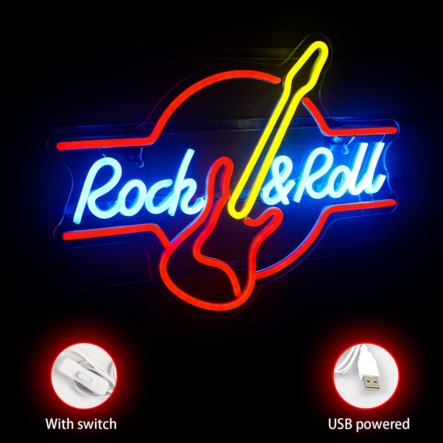 Chitarra Rock & Roll Neon Segni USB Alimentato - immagine 3