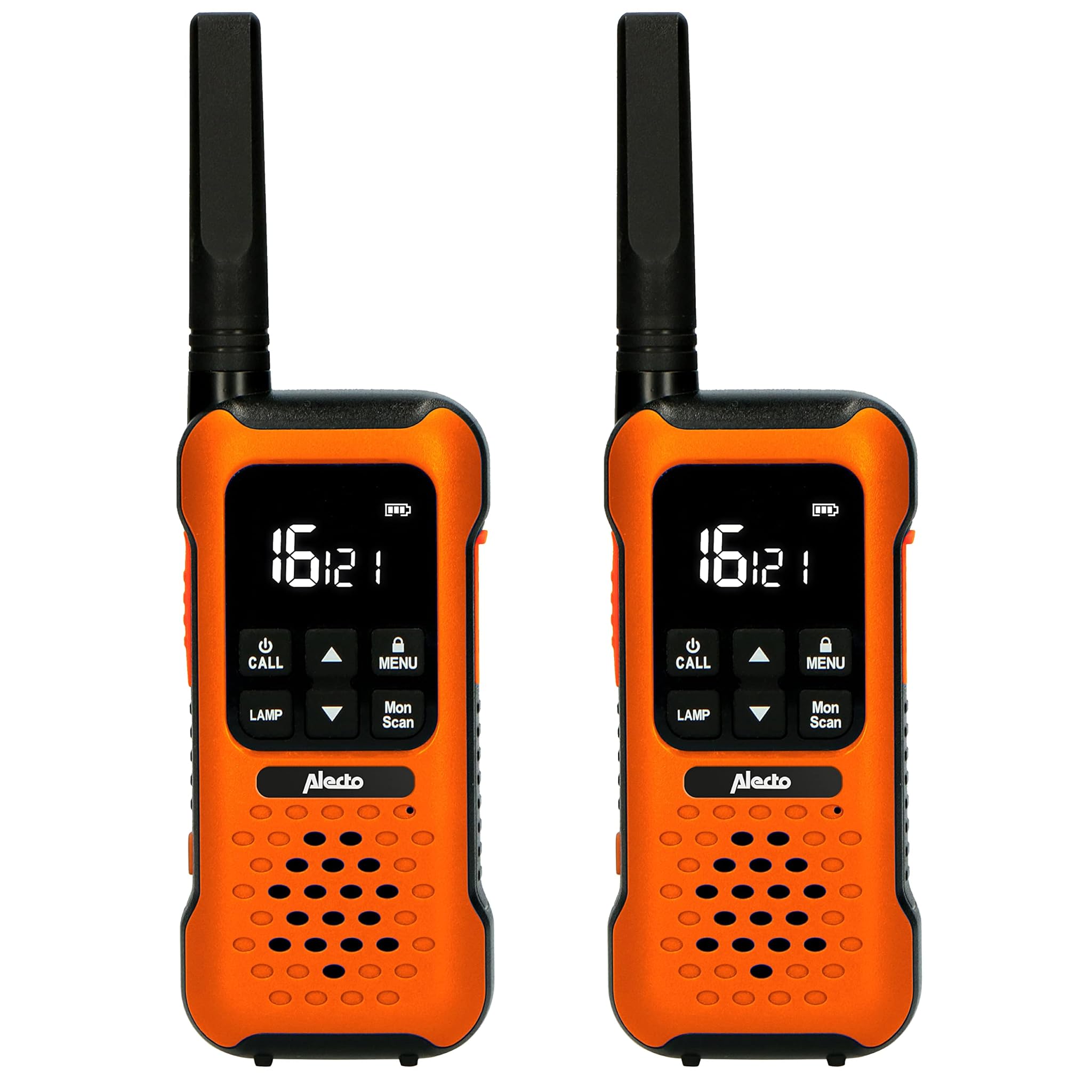 Alecto FR300 Walkie Talkie per bambini - Apparecchiatura radio, portata di 10 km - Woki Toki con canali IPX4-16 - Funzione VOX 2,5 mm - Arancione