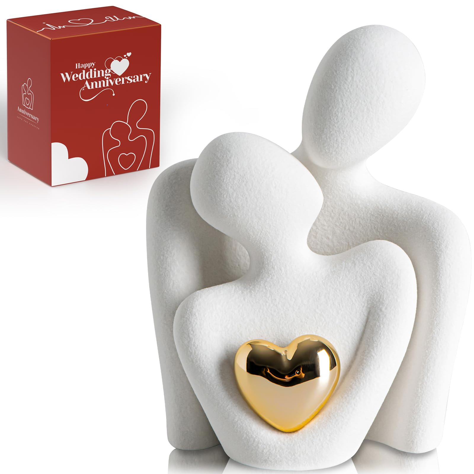 Coppia di Innamorati Statua Dorata Cuore Design