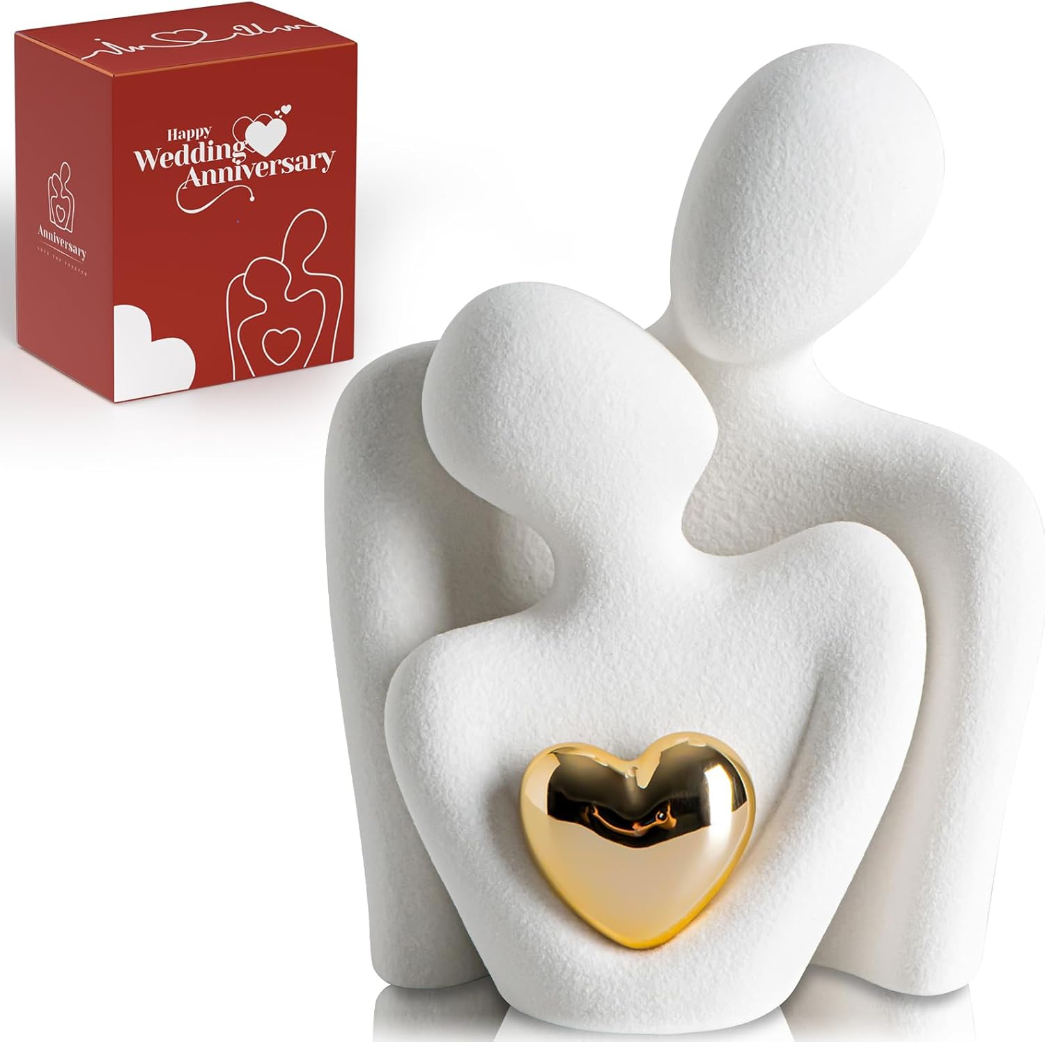 Coppia di Innamorati Statua Dorata Cuore Design - immagine 1