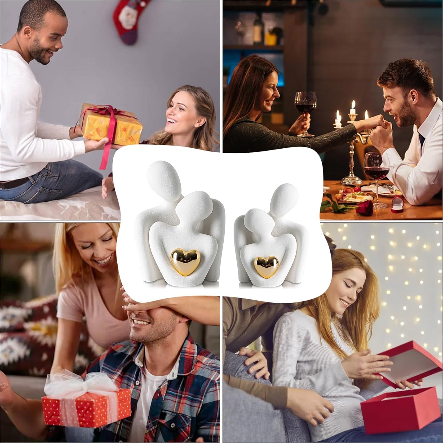 Coppia di Innamorati Statua Dorata Cuore Design - immagine 7