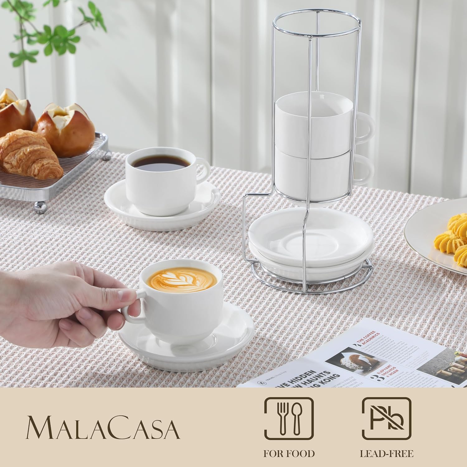 MALACASA REGULAR - Set 4 Tazze Caffè 150ml con Supporto - immagine 3