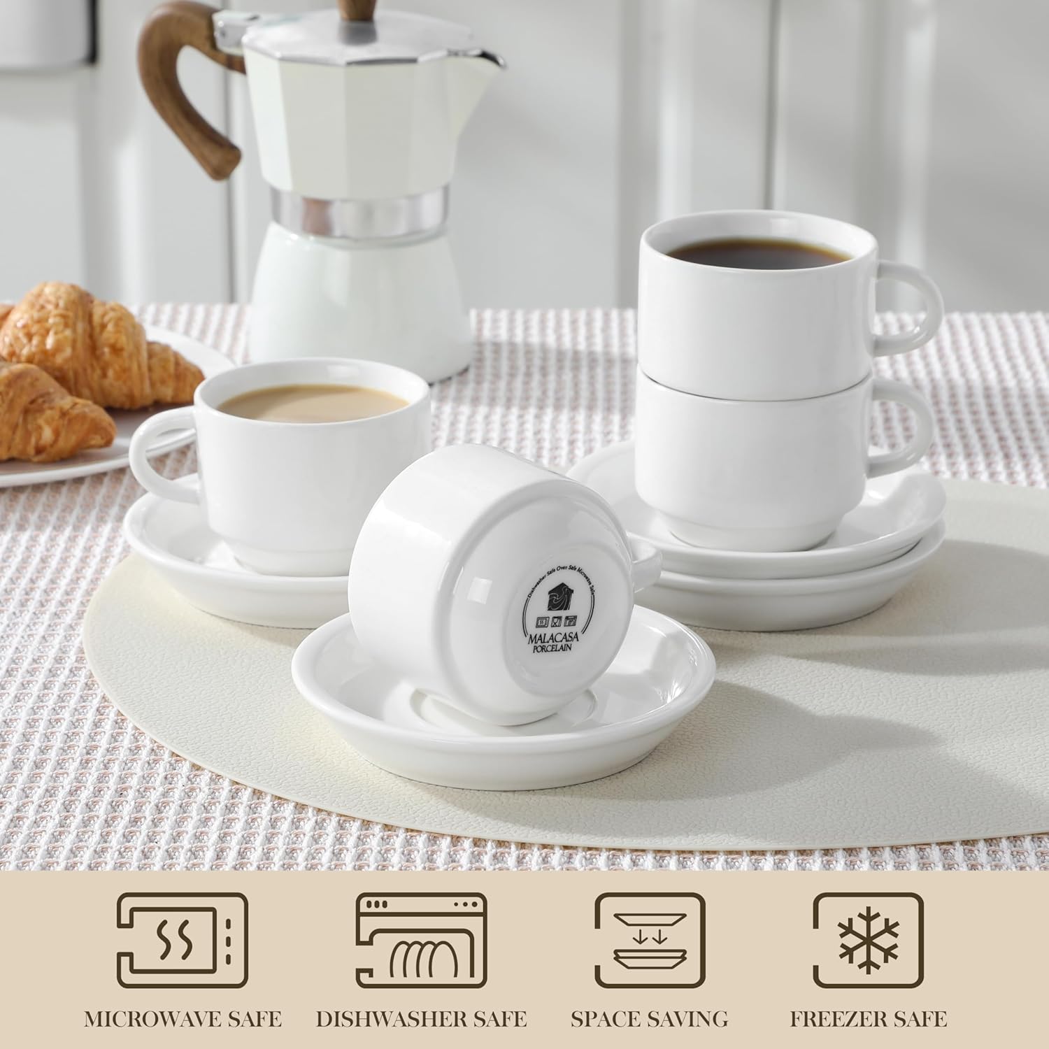 MALACASA REGULAR - Set 4 Tazze Caffè 150ml con Supporto - immagine 4
