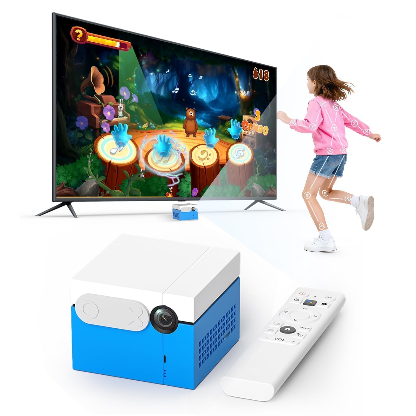 MotionX Console di Giochi a Sensore di Movimento, console interattiva per videogiochi con fotocamera HD, 2 giocatori, 51+ giochi, Senza Abbonamento, Regali per Bambini e Bambine dai 3 Anni in su