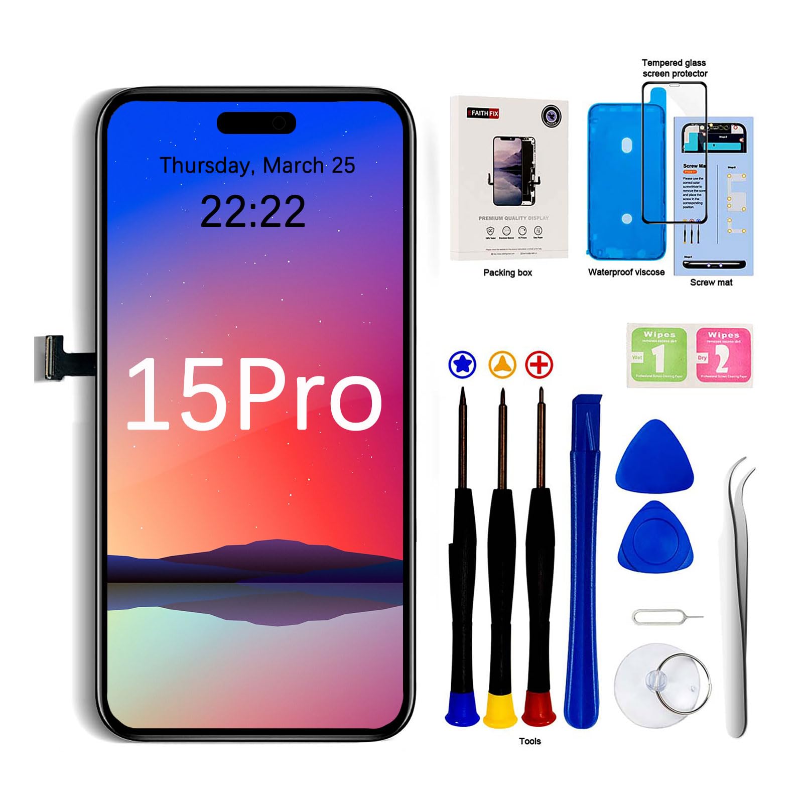 EFaith Schermo Ricambio per iPhone 15 Pro 6,1 pollici